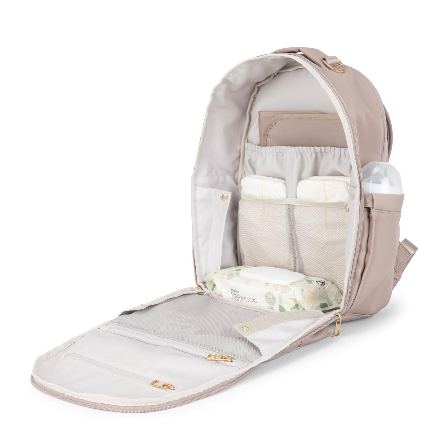 JuJuBe New Classic Diaper Bag Backpack with Portable Changing Pad, Stroller Straps, Large Travel Backpack for Boy or Girl, Carrying Baby Bottles, Wipes, Diapers, Pacifiers, Taupe, Mother's Day Gift