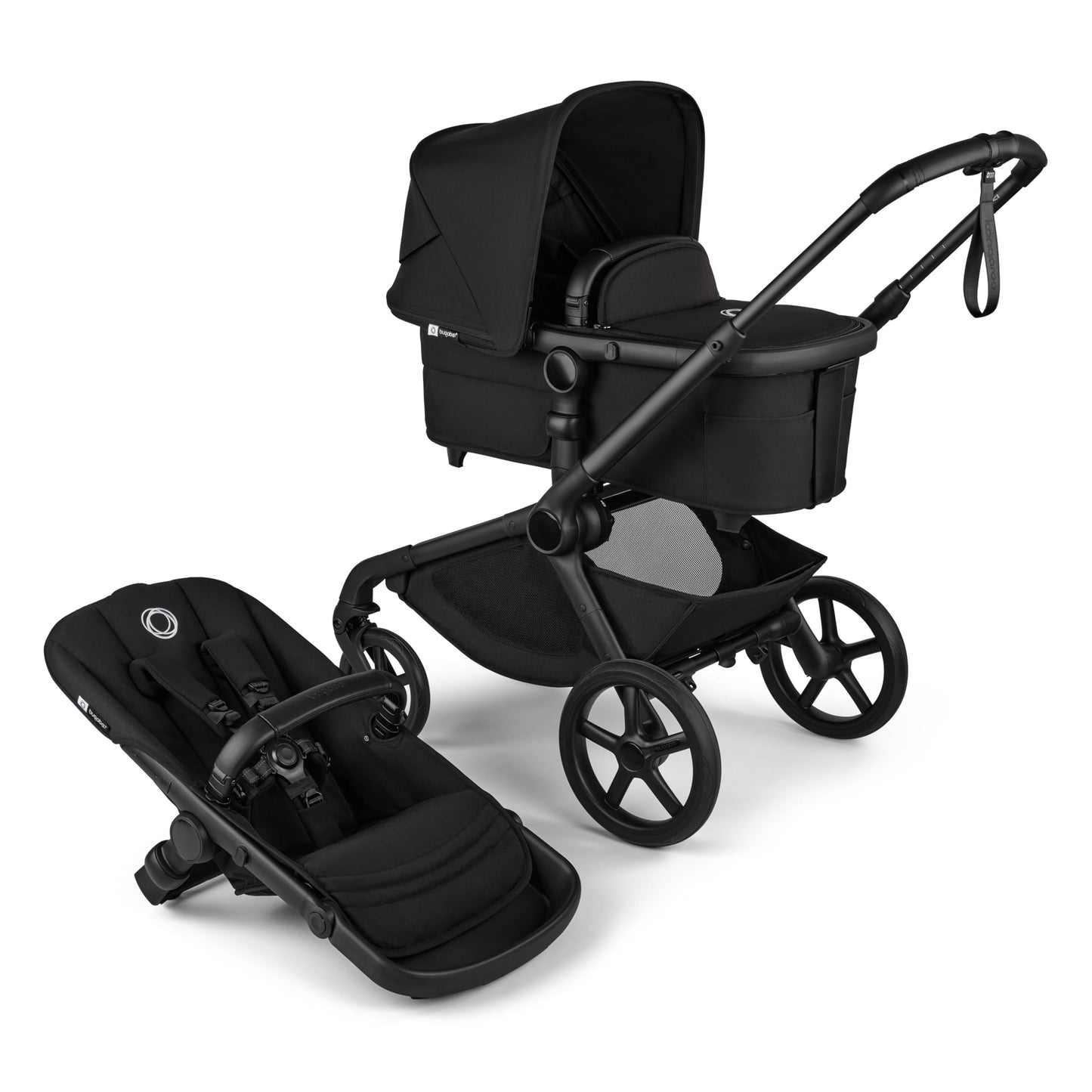 Bugaboo Kangaroo All-Terrain Single-to-Double Tandem Stroller for Infant and Toddler, for Up to Three Kids, XL Wheels, One-Hand Operation, Large Bassinet, XL Underseat Storage, Black/Midnight Black