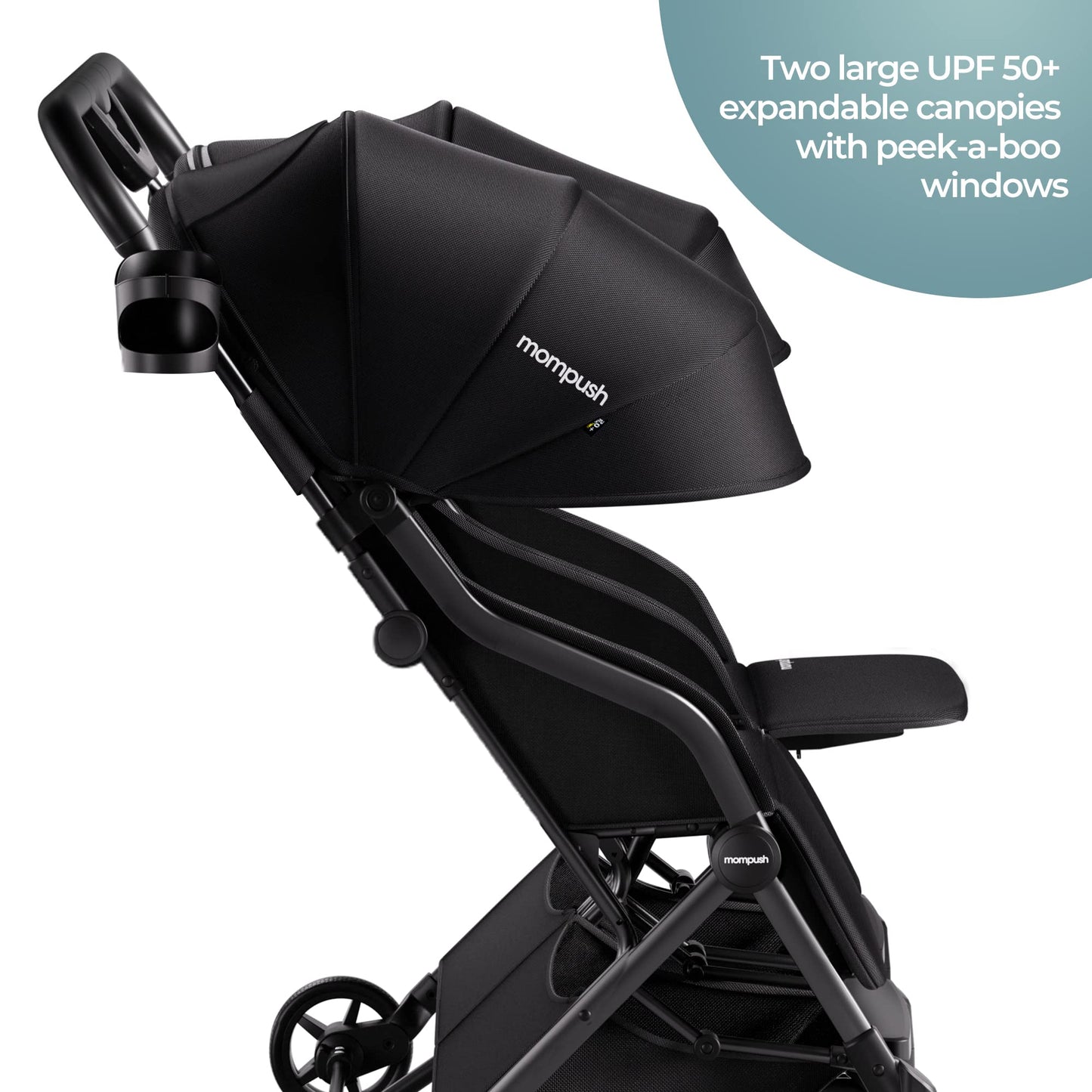 Mompush Lithe Double Stroller, Lightweight Side by Side Stroller for Newborn and Toddler, Easy Fold, Spacious Seats with Recline, UPF50+ Canopy