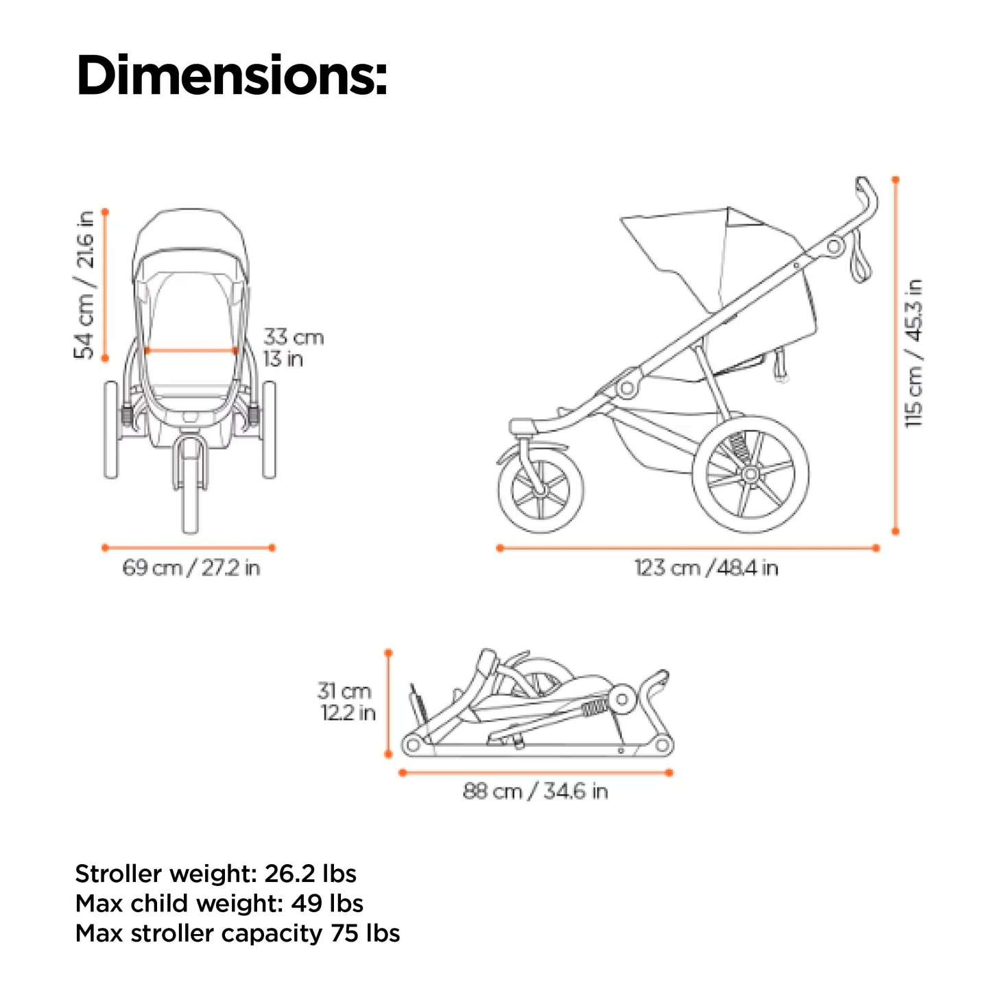 Thule Urban Glide 3 Single Child All-Terrain Stroller, Full-Suspension System, Air-Filled Tires, Upright seat with Adjustable Recline and Built-in legrest, Black