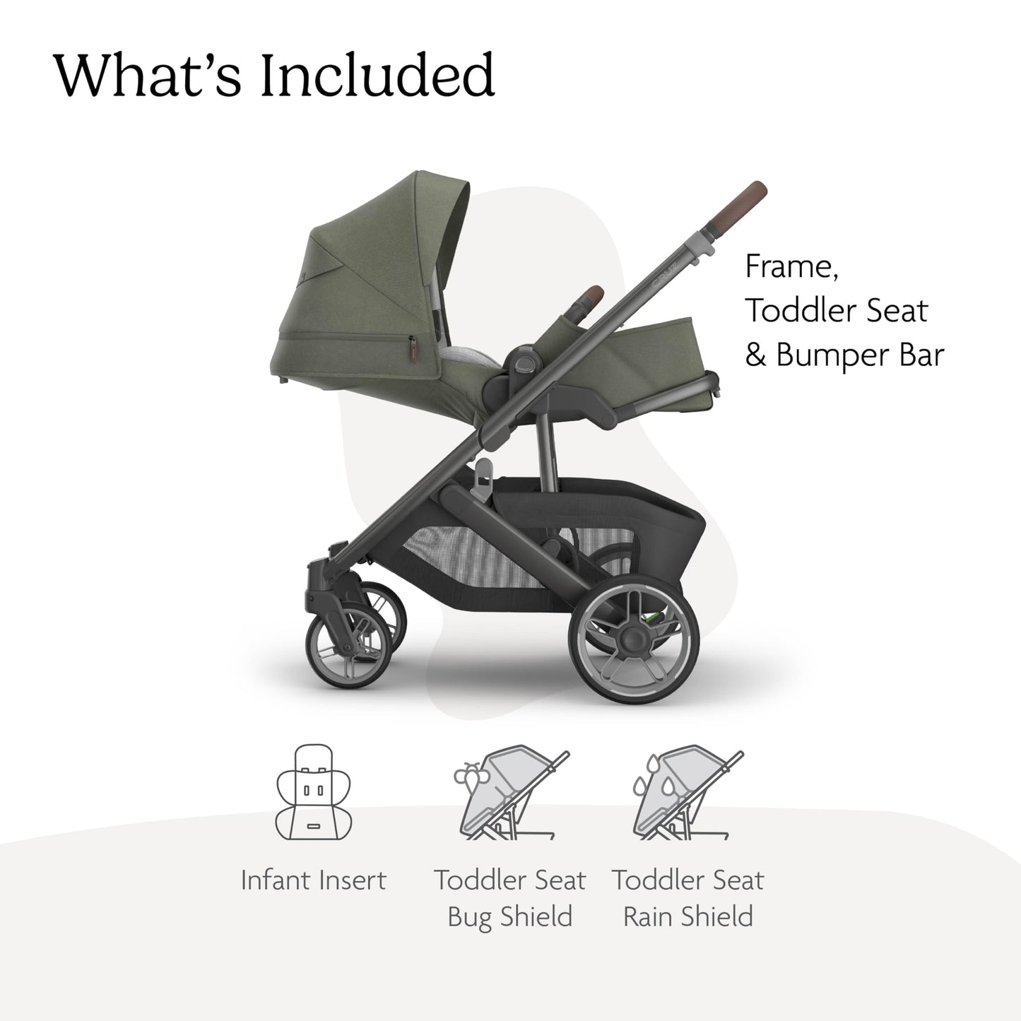UPPAbaby Cruz V3 Stroller - from Birth + Car Seat Compatible - Full-Size, Reversible Seat - Infant Insert, Bug and Rain Shields Included - Evelyn (Meadow Green/Graphite Frame/Chestnut Leather)