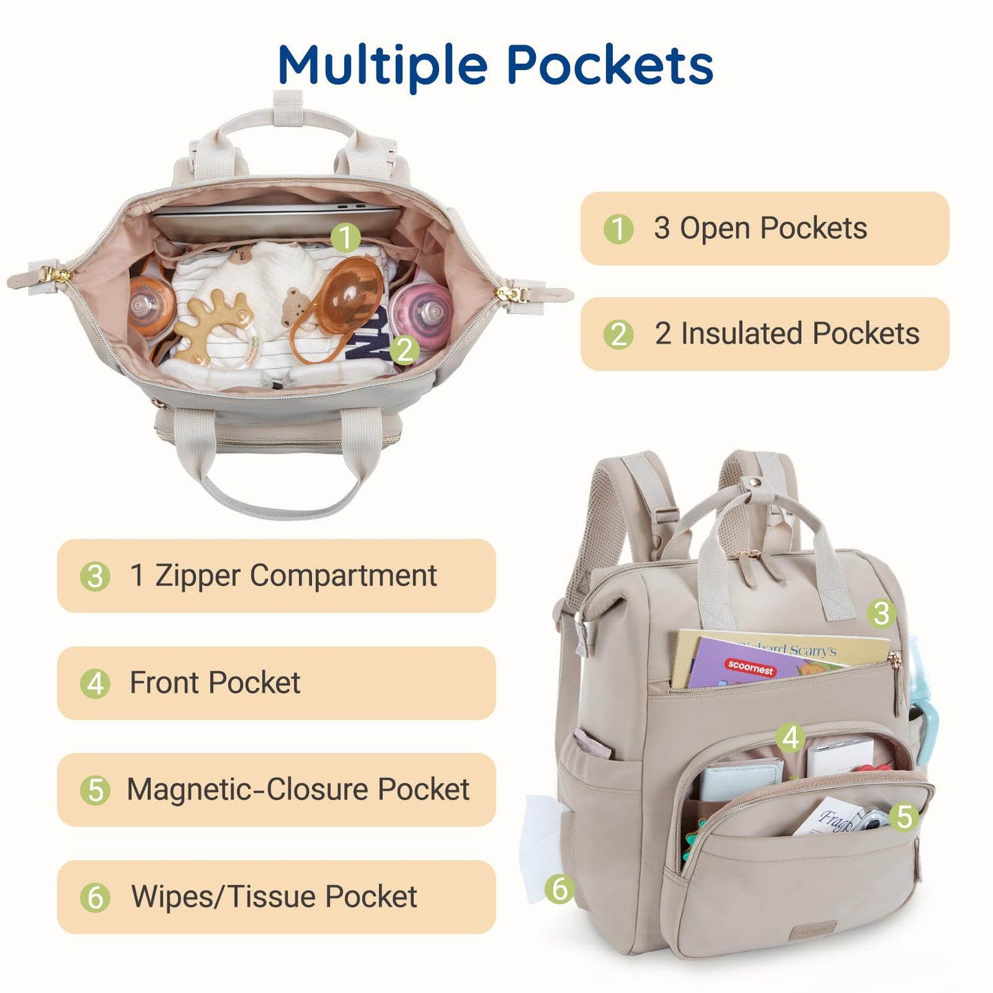 mommore Neoprene Diaper Bag Backpack Small Lightweight Baby Diaper Bags Water Resistant Diaper Backpack for Boys Girls Newborn with Changing Pad, Stroller Straps