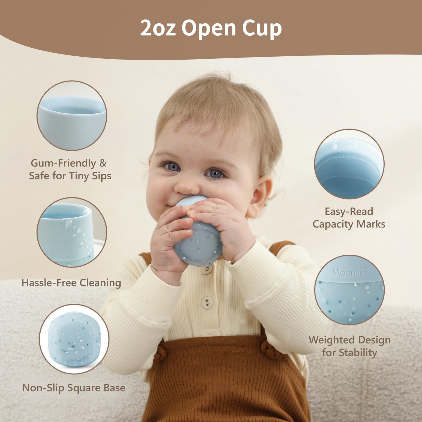 Moonkie Silicone Baby Cups 4 Months+ | Tiny Open Training Cups for Infants with Confetti Sprinkles | Baby-Led Weaning Essential | 2 oz (Blush/Soft Lilac, 2 Pack)