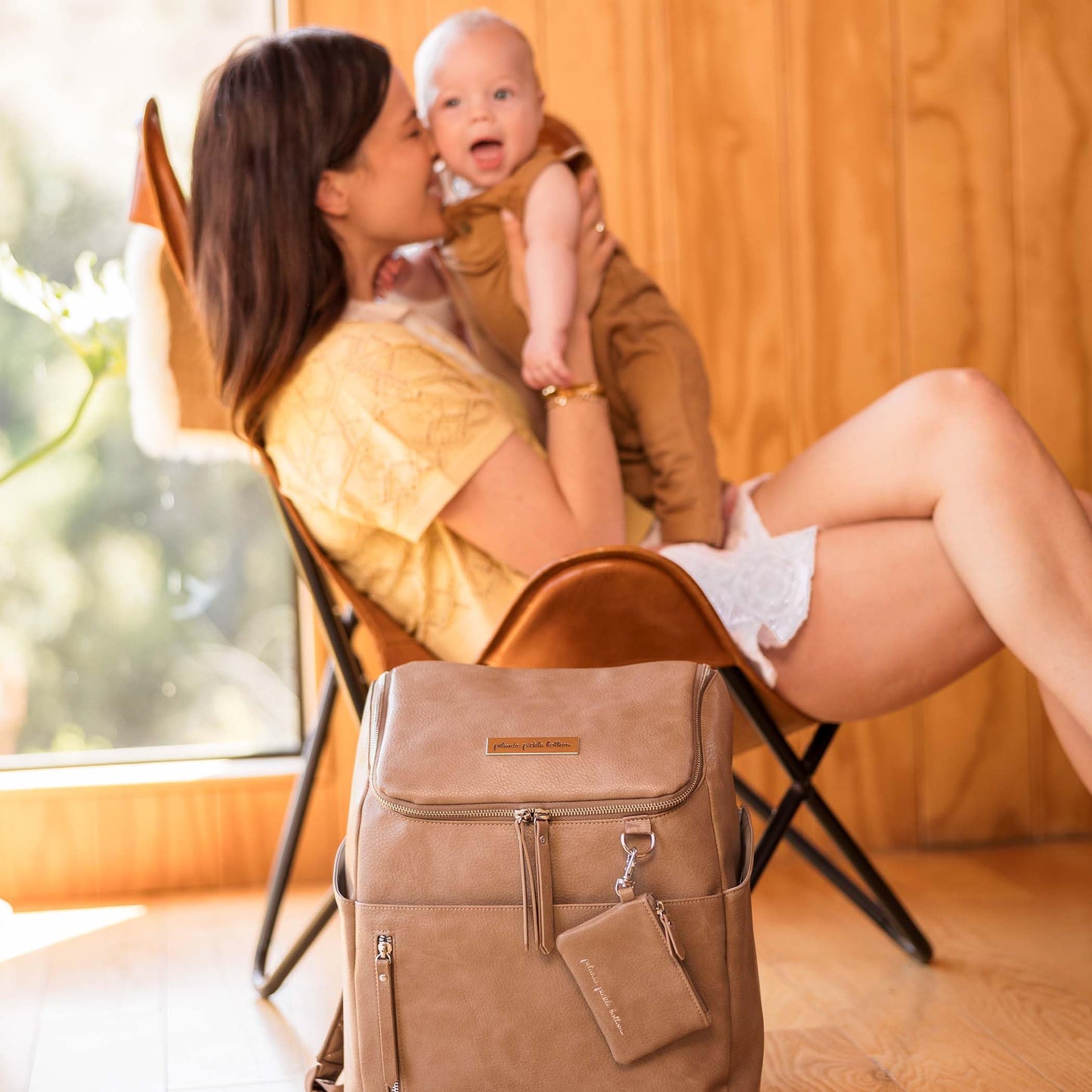Petunia Pickle Bottom Tempo Backpack, Designed for Busy Families, Attaches to Stroller or Suitcase, Spacious Main Compartment, Mink