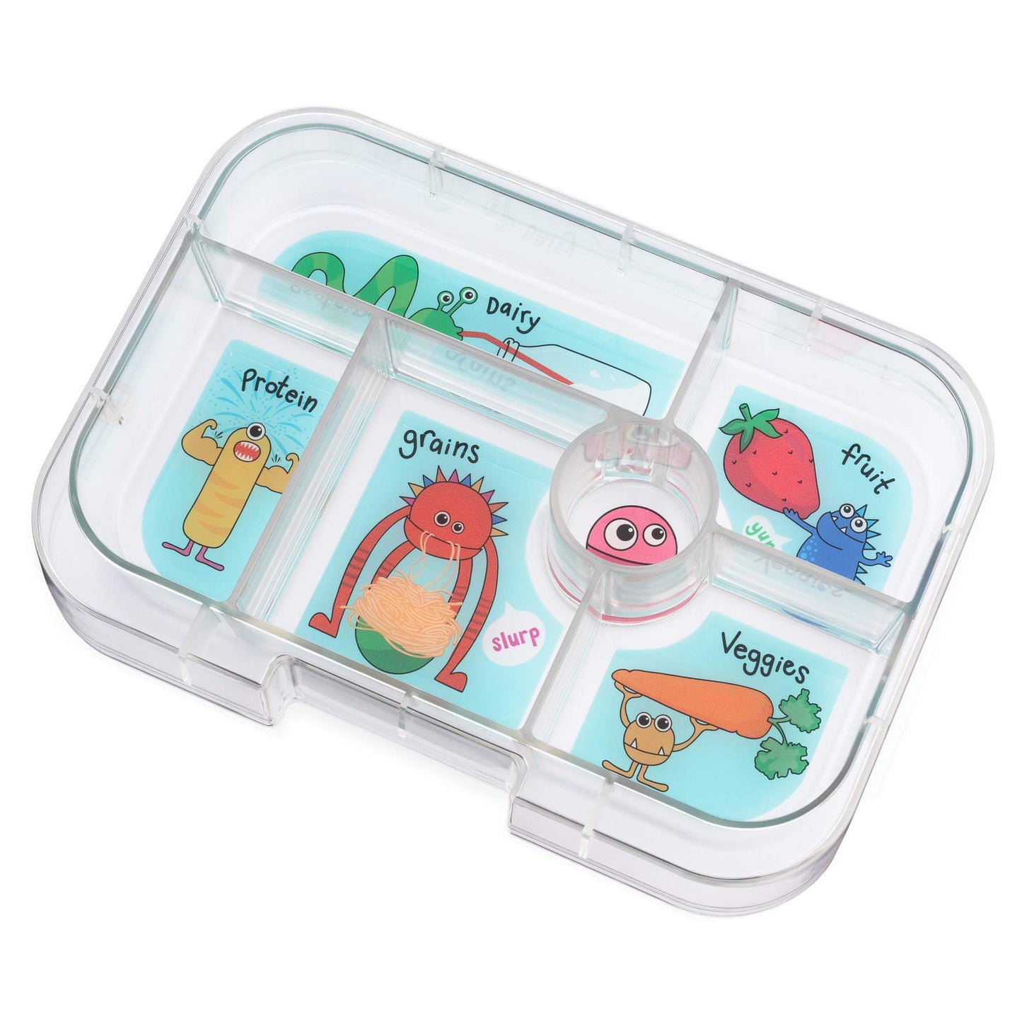 Yumbox Original Leakproof Bento Lunch box for Kids, 5 Compartments + Dip Well, Easy-Open Latch, Just Right Portions, Removable Illustrated Tray (Surf Blue Funny Monsters), Ages 3-7