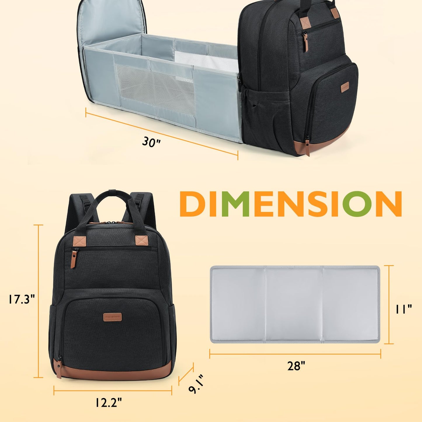 mommore Diaper Bag Backpack Large Travel Diaper Bags Unisex Baby Bag with Changing Pad, Stroller Straps