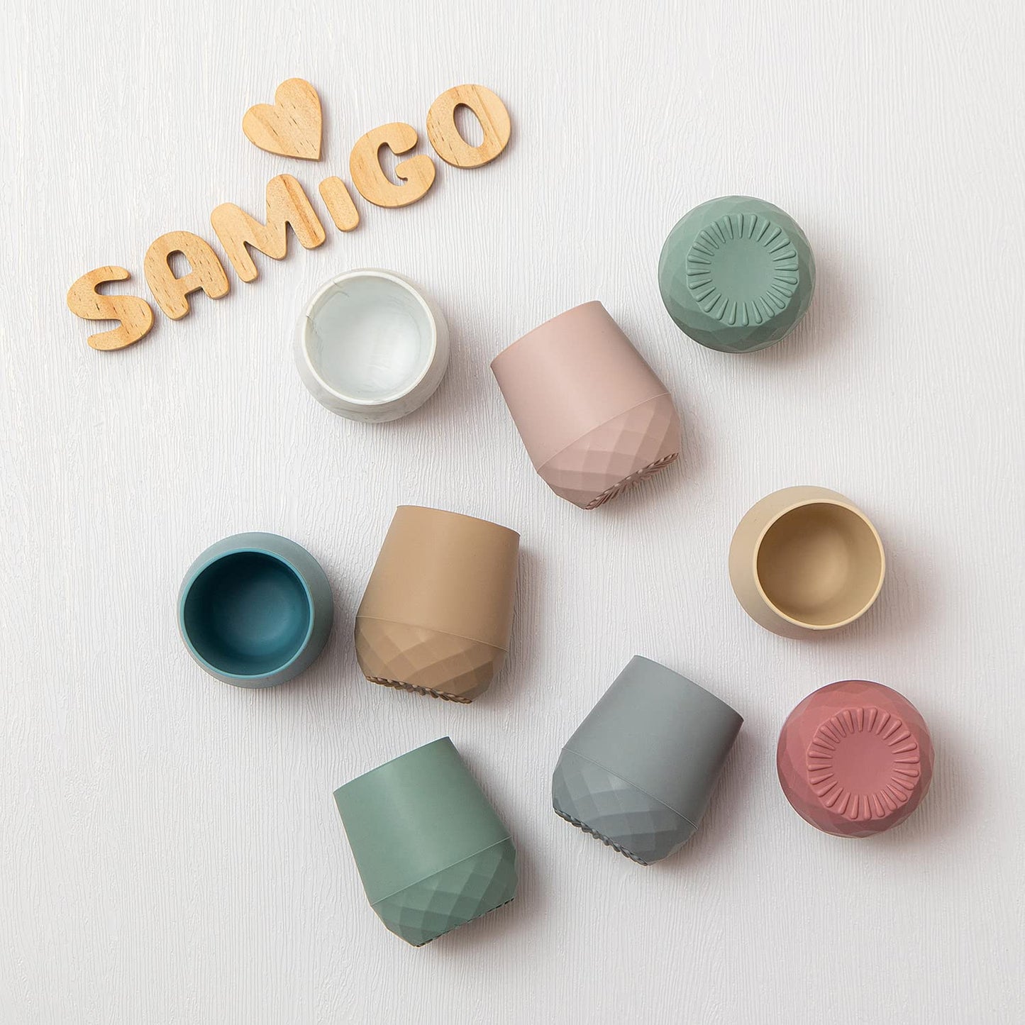 SAMiGO Silicone Baby Cups for 6-12 Months, Tiny Open Cups for Training and Water Drinking, Baby Led Weaning Supplies, 2 OZ