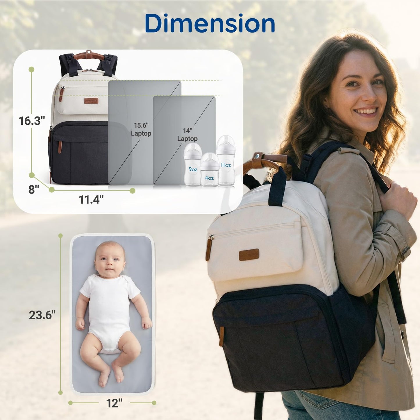 mommore Diaper Bag Backpack, Multi-function Travel Baby Diaper Bag for Mom, Large Capacity Baby Essentials with Insulated Pockets, Changing Pad, Stroller Straps