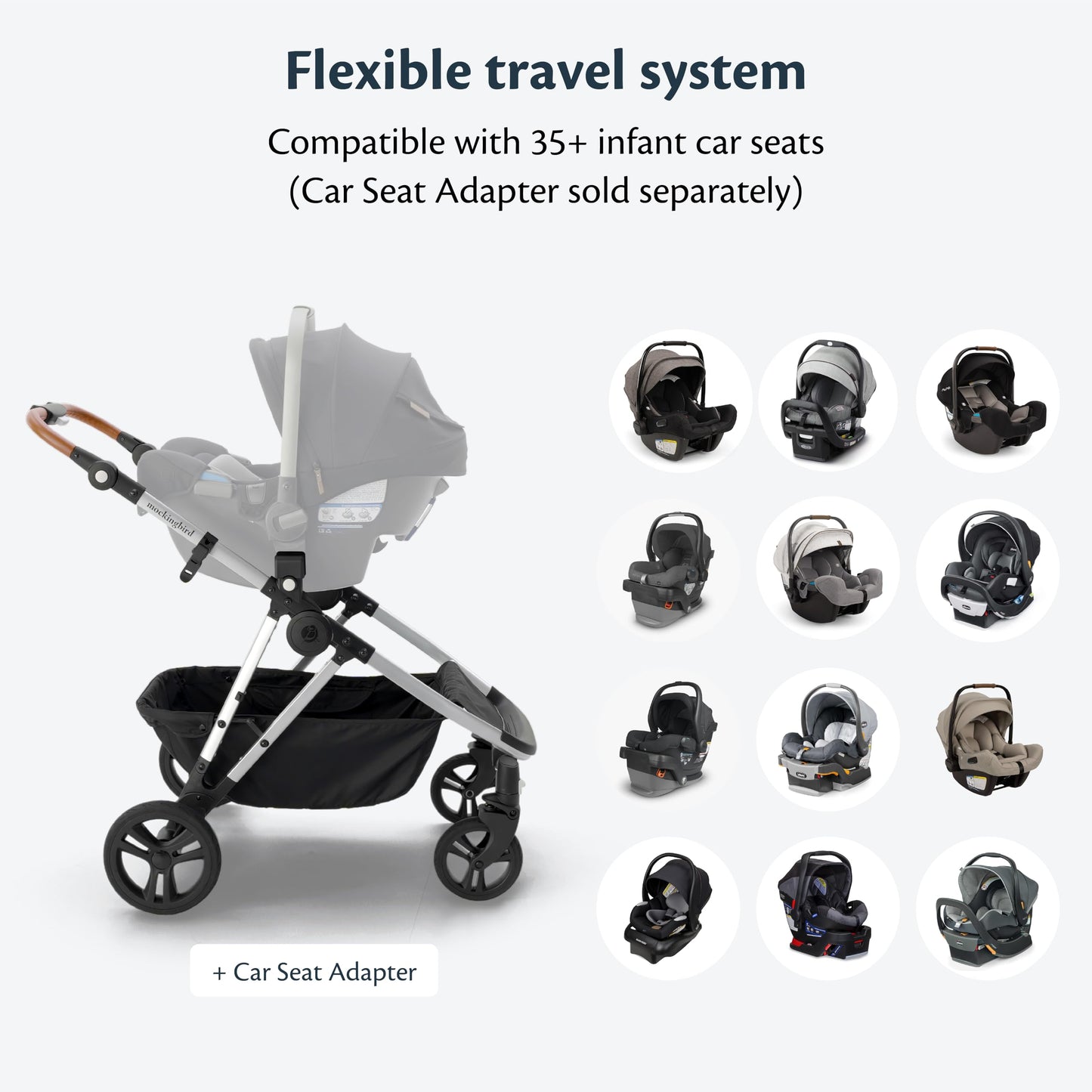 Mockingbird Single-to-Double Stroller 2.0 - Modular Full-Size Baby Stroller for 1, 2 or 3 Kids - Includes Cup Holder - Black