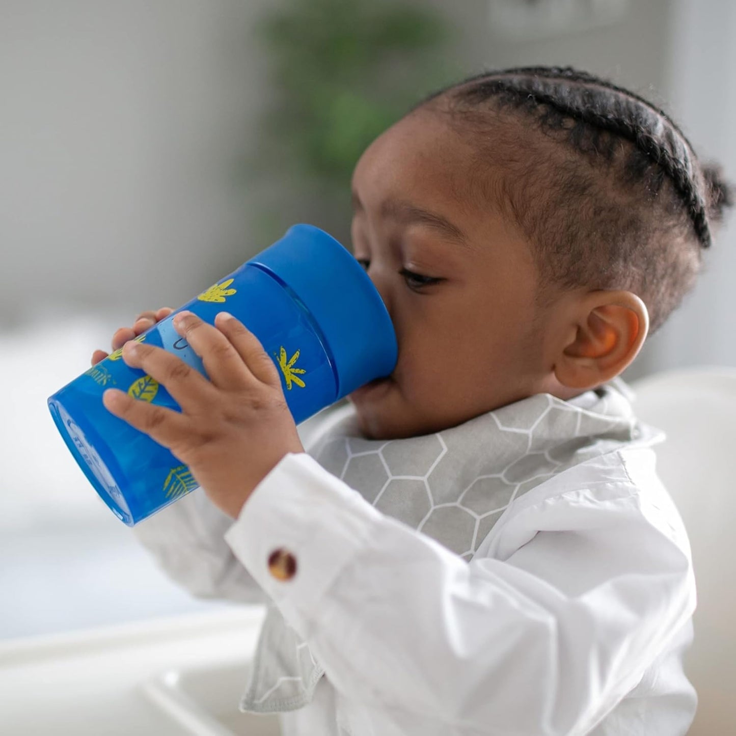 Dr. Brown's Milestones Cheers 360 Spoutless Transition Cup, Travel Friendly and Leak Free Sippy for Babies and Toddlers, Blue/Green Animals, BPA-Free, 10 oz/300 mL, 9m+, 2-Pack