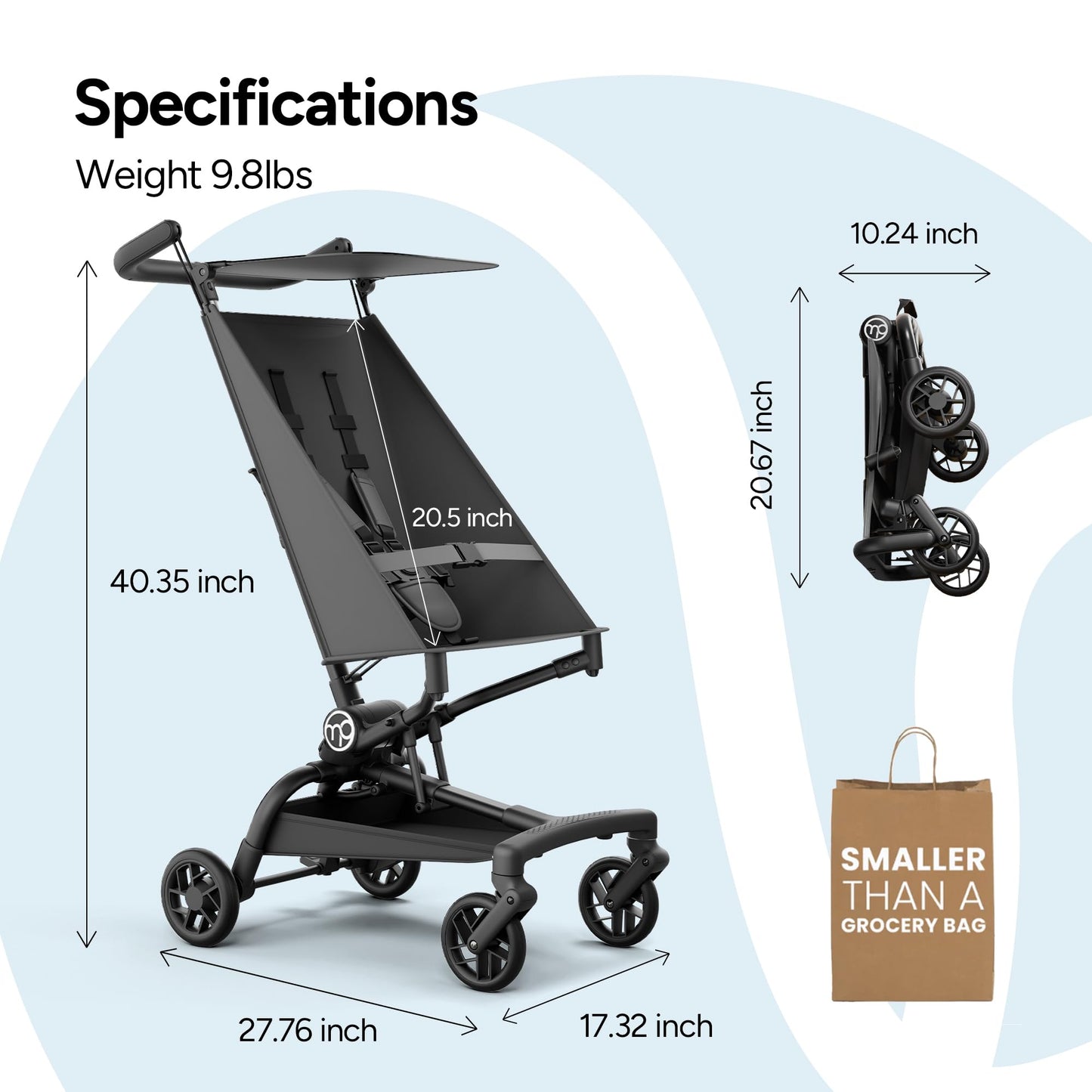 Mompush Jeto Lightweight Travel Stroller – 9.8 lbs Ultra-Compact, One-Hand Fold, Airplane Cabin Approved, All-Terrain Wheels, Smooth Ride for Toddlers, Perfect for Travel & Daily Use