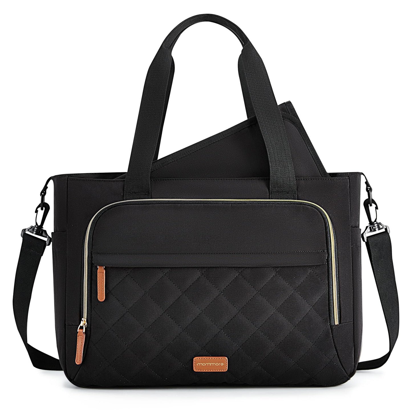 mommore Diaper Bag Tote, Small Baby Bag with Insulated Pockets, Lightweight Quilted Tote Bag for Mom with Stroller, Gym Bag with Yoga Strap for Work Nurse Travel