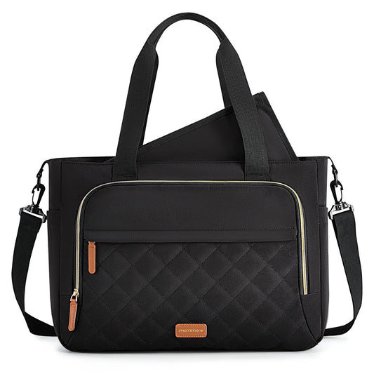 mommore Diaper Bag Tote, Small Baby Bag with Insulated Pockets, Lightweight Quilted Tote Bag for Mom with Stroller, Gym Bag with Yoga Strap for Work Nurse Travel