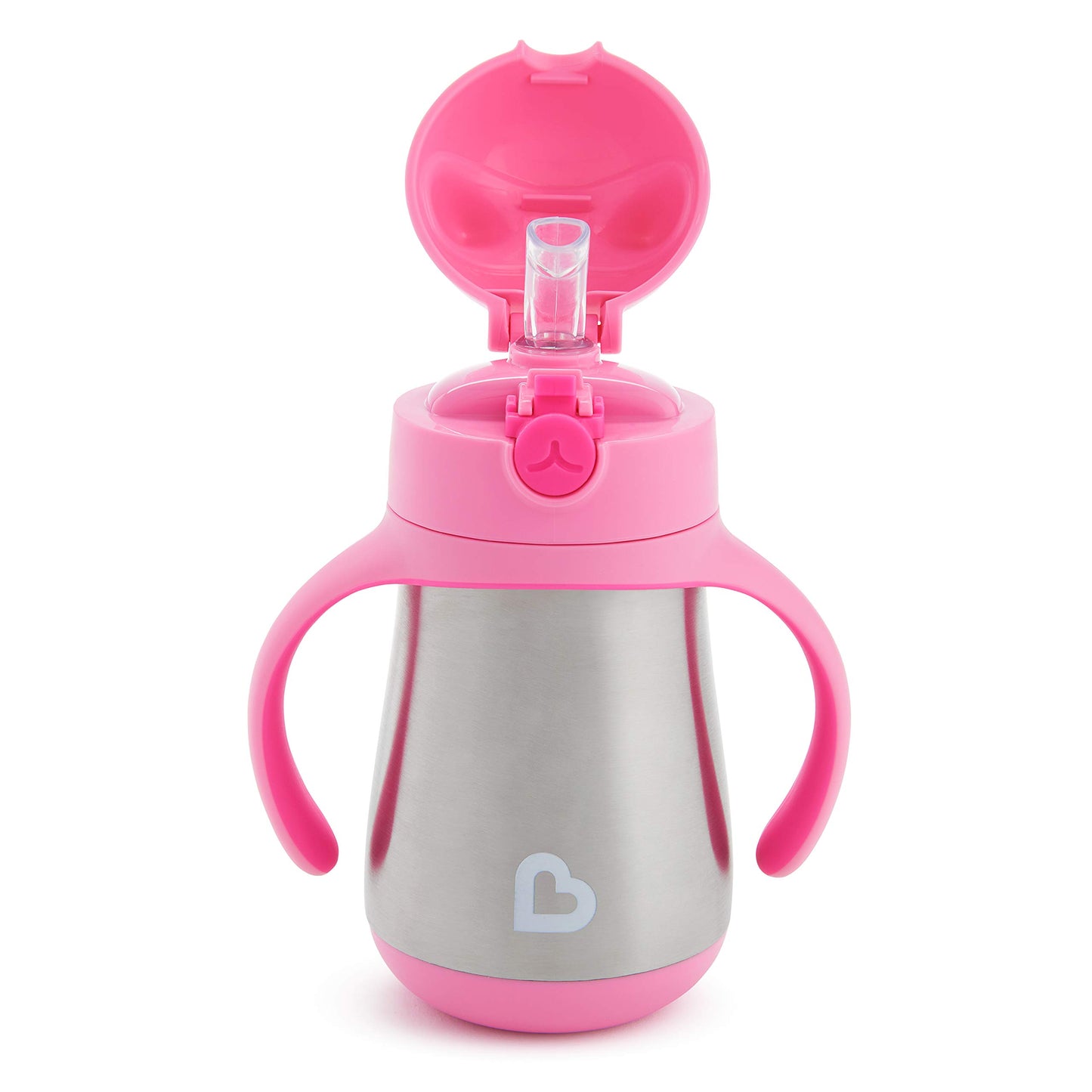 Munchkin Cool Cat Sippy Cup for Toddlers, Stainless Steel Straw Cup, 8 Ounce, Pink