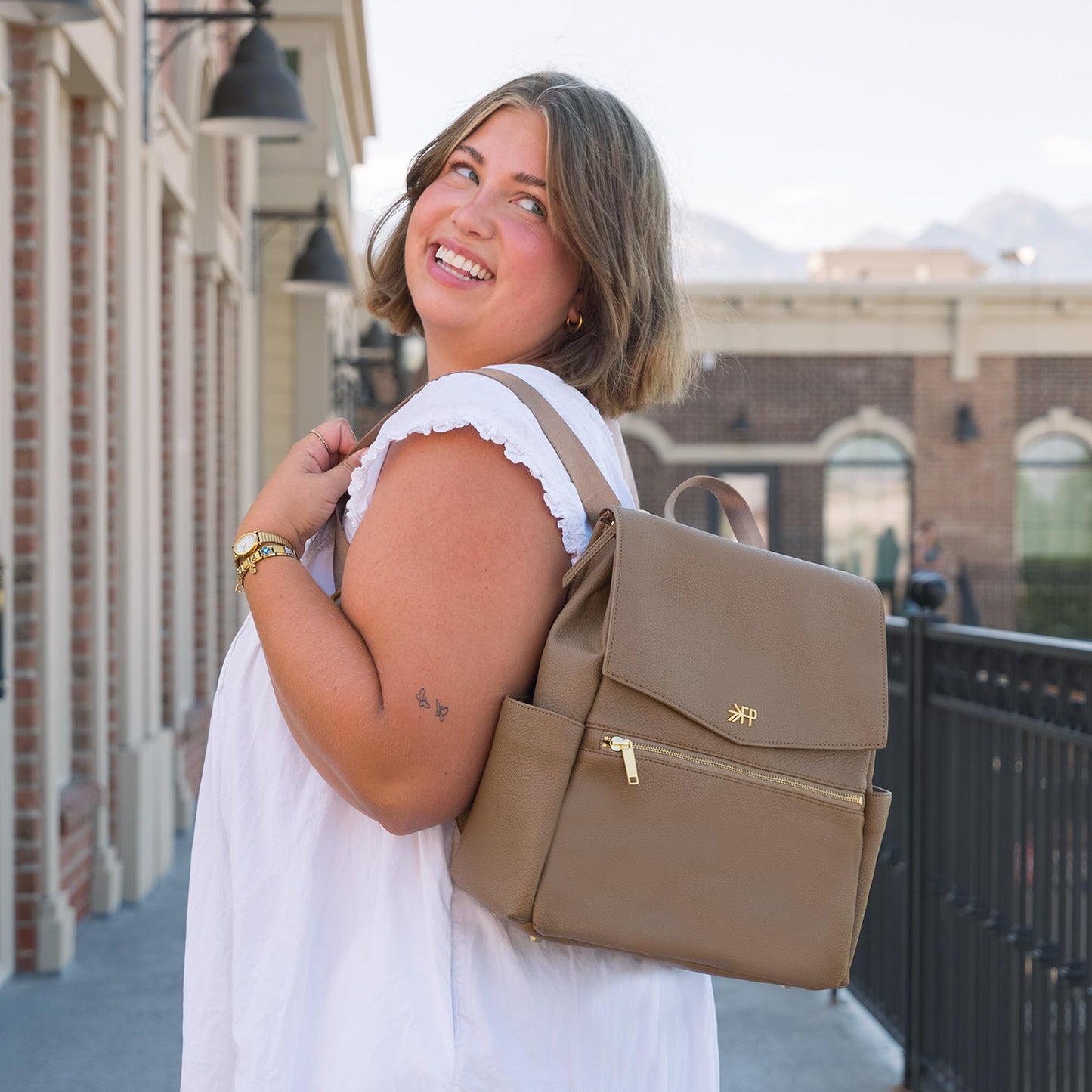 Freshly Picked Mini Diaper Bag II Backpack – Premium Vegan Leather Small Baby Bag with Changing Pad, Compact, Lightweight & Stylish for Moms On-the-Go, Toffee