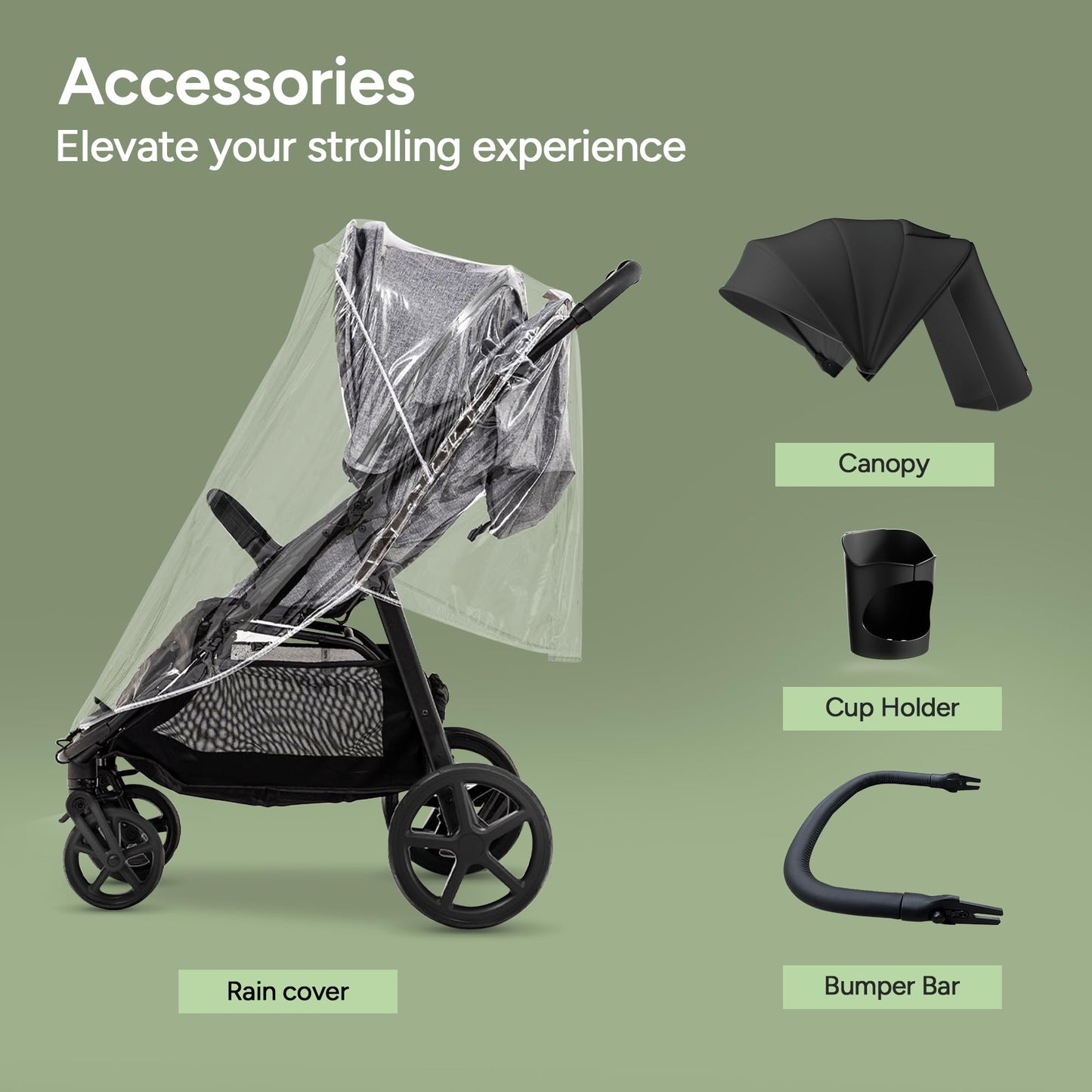 Mompush Nova Baby Stroller for Toddler, Infant & Newborn | Spacious Seat & Lie-Flat Mode | Compact One-Hand Fold, UPF 50+ Canopy & All-Wheel Suspension | Includes Rain Cover & Cup Holder