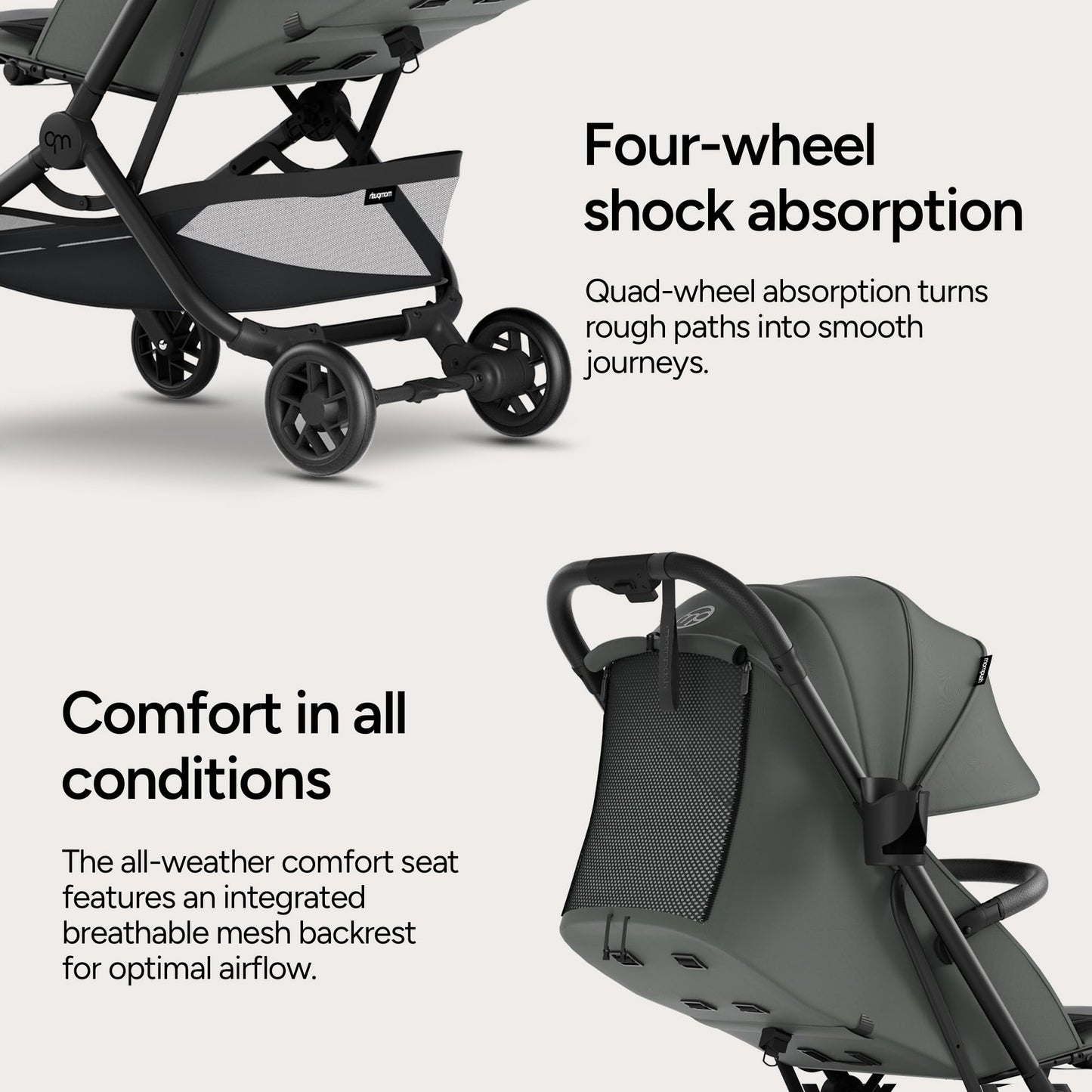 Mompush Velo Lightweight Travel Stroller, Compact & Airplane-Friendly for Baby and Toddler, Lie-Flat Seat, One-Hand Fold, with Leather Bumper Bar, Shoulder Strap, Raincover, Storage Bag & Cup Holder
