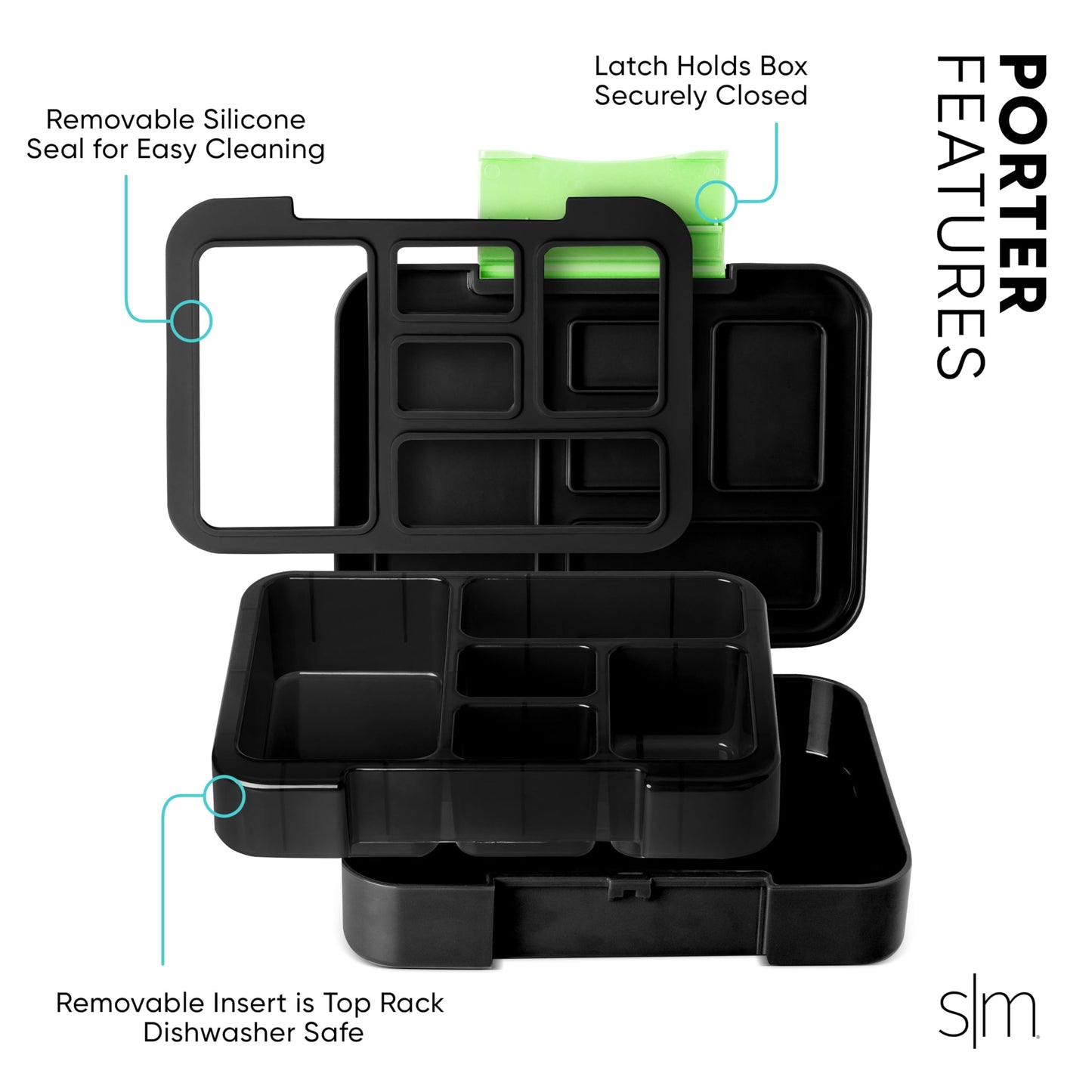 Simple Modern Bento Lunch Box for Kids | BPA Free, Leakproof, Dishwasher Safe | Lunch Container for Girls and Boys, Toddlers | Porter Collection | 5 Compartments | Black and White Checkmate