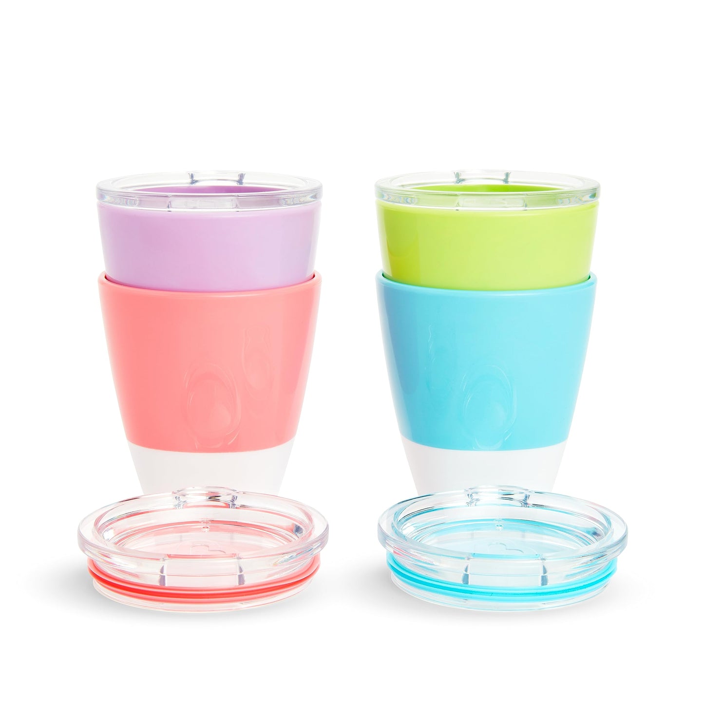 Munchkin Splash Toddler Cups with Training Lids, Open Cup Drinking for Kids 18 Months and Up, 7 Ounce, 4 Pack, Blue/Green/Pink Purple