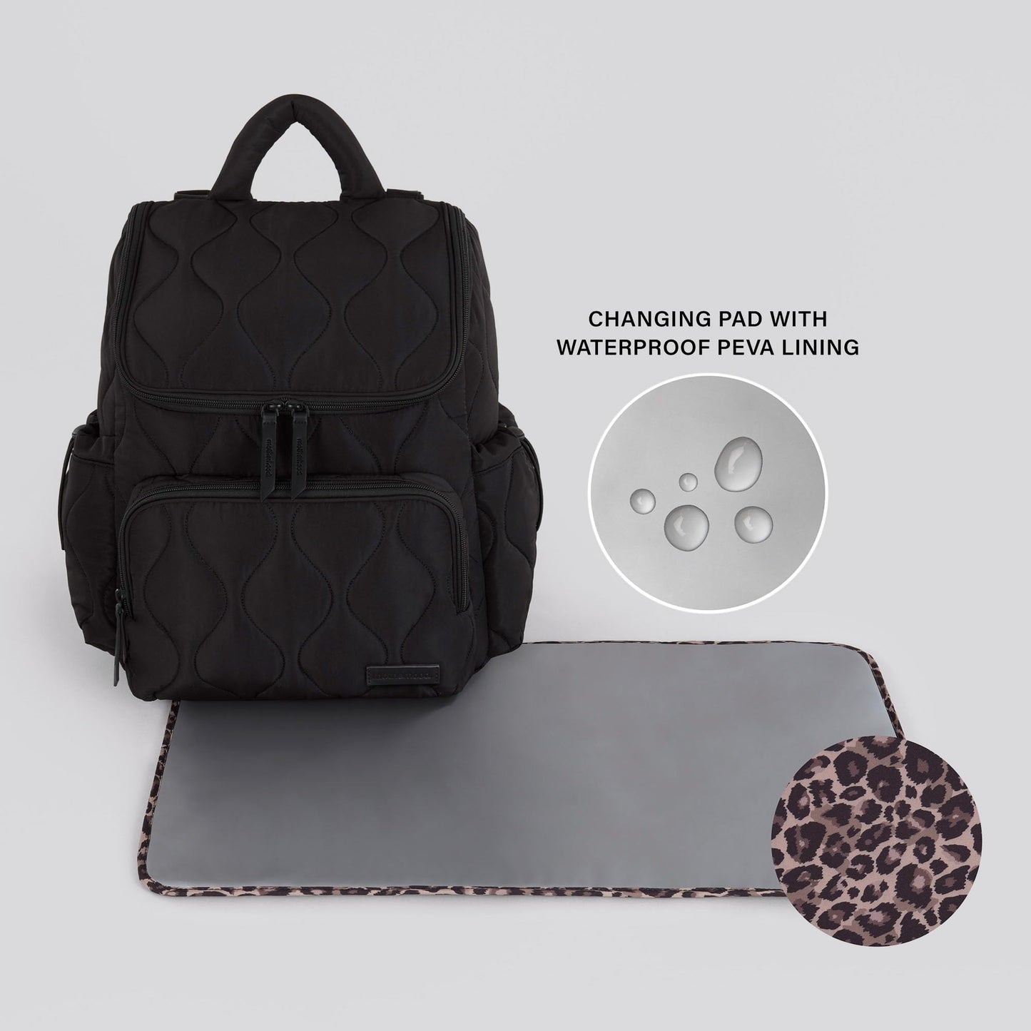Motherhood Quilted Backpack Diaper Bag Diaper Backpack - Large Capacity Baby Bag for Travel, Waterproof with Insulated Pockets & Changing Pad & Stroller Straps, Black