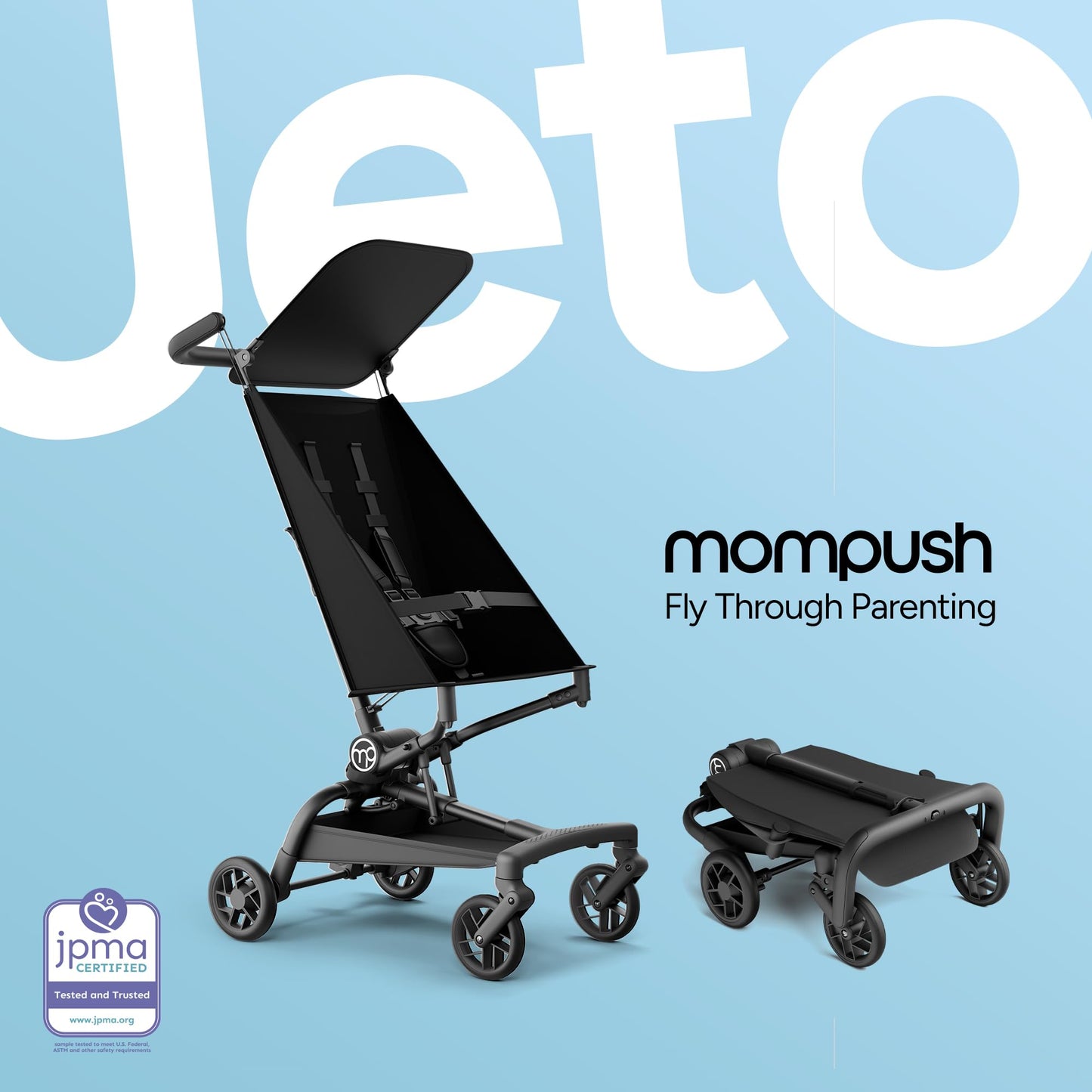 Mompush Jeto Lightweight Travel Stroller – 9.8 lbs Ultra-Compact, One-Hand Fold, Airplane Cabin Approved, All-Terrain Wheels, Smooth Ride for Toddlers, Perfect for Travel & Daily Use