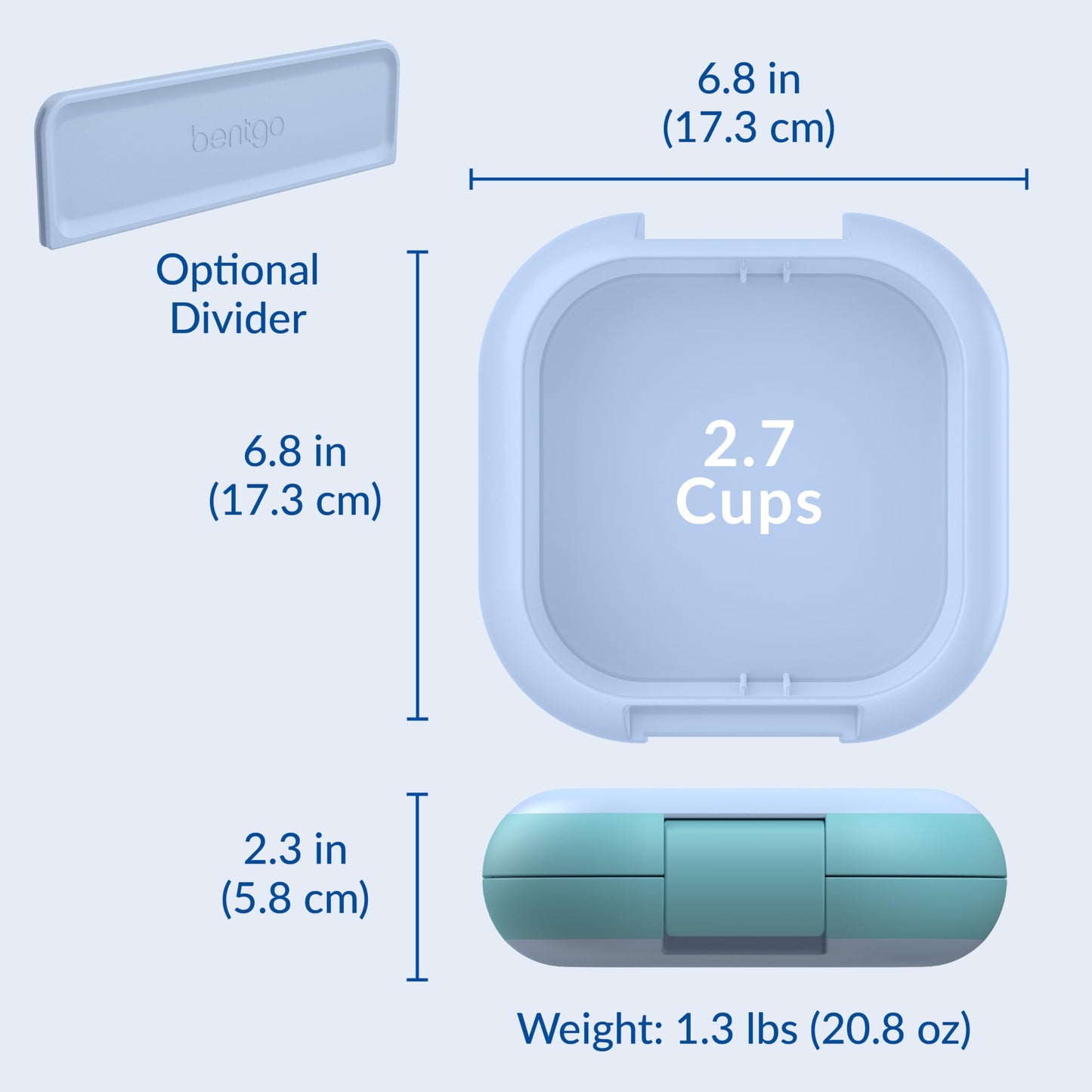 Bentgo Chill Mini Leak-Proof Lunch Box – Built-In Ice Pack Keeps Food Cold, 2.7-Cup Capacity for Snacks or a Sandwich, 3 or 4 Compartments, PFAS & BPA-Free, Ideal for Adults & Kids 3+ (Tide Blues)