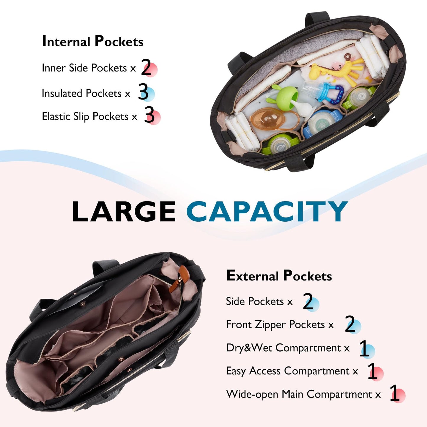 mommore Diaper Bag Tote, Small Baby Bag with Insulated Pockets, Lightweight Quilted Tote Bag for Mom with Stroller, Gym Bag with Yoga Strap for Work Nurse Travel
