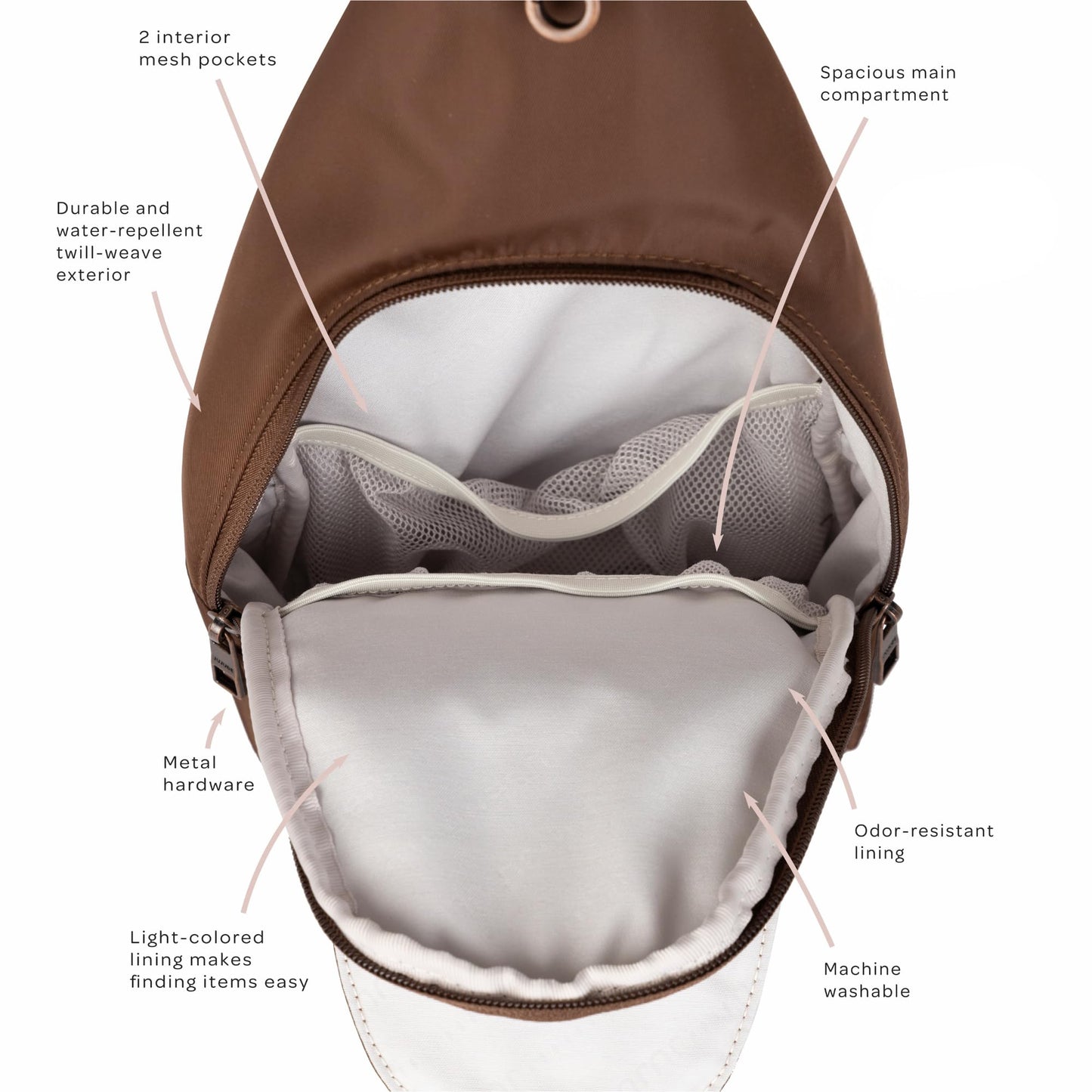 JuJuBe Crossbody Sling Bag Purse, Small Crossbody Bags for Women, Chest Daypack or Diaper Bag for Travel with Multiple Pockets, Adjustable Straps, Lightweight, Water Repellent Exterior, Espresso