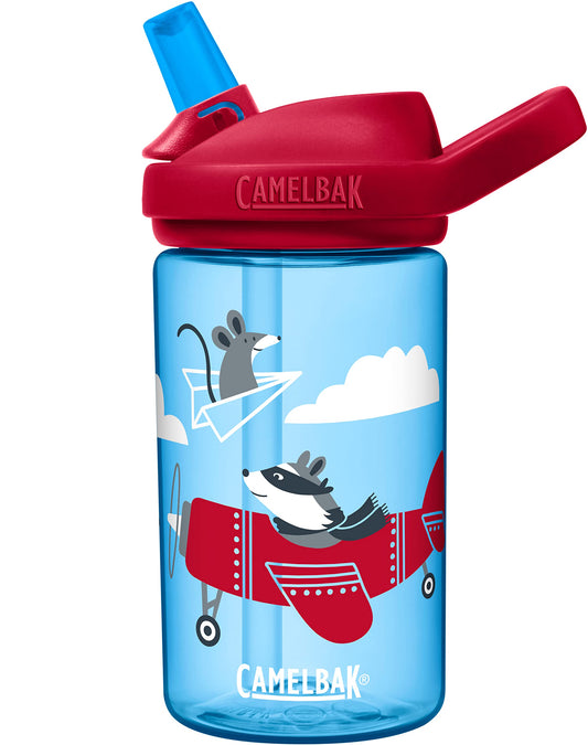 CamelBak Eddy+ Kids Bite Valve Straw Tritan Renew Water Bottle Airplane Bandits, 14oz