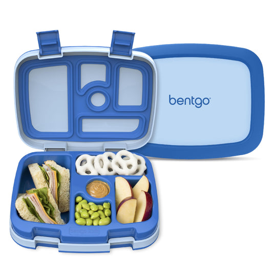 Bentgo Kids Bento-Style 5-Compartment Leak-Proof Lunch Box - Ideal Portion Sizes for Ages 3 to 7 - Durable, Drop-Proof, Dishwasher Safe, PFAS & BPA-Free & Made with Food-Safe Materials (Blue)