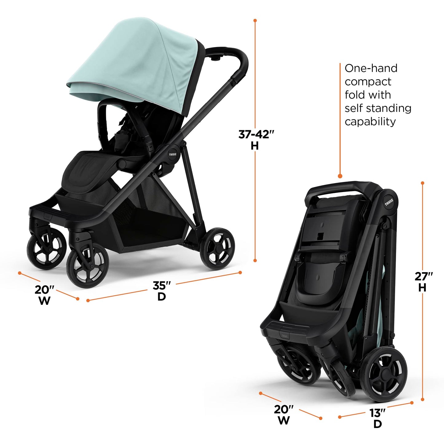 Thule Shine City Stroller - Compact 4 Wheel Stroller - One-Hand Compact fold - Lightweight and Easy to Maneuver - from Birth Accessories