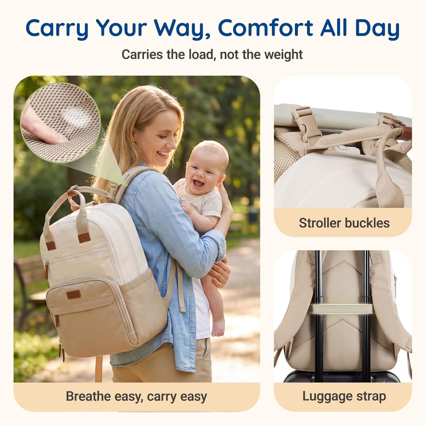 mommore Diaper Bag Backpack, Large Baby Bag for Boy Girl Toddler with Changing Pad, Travel Essentials Diaper Backpack for Mom Dad, Baby Shower Gifts