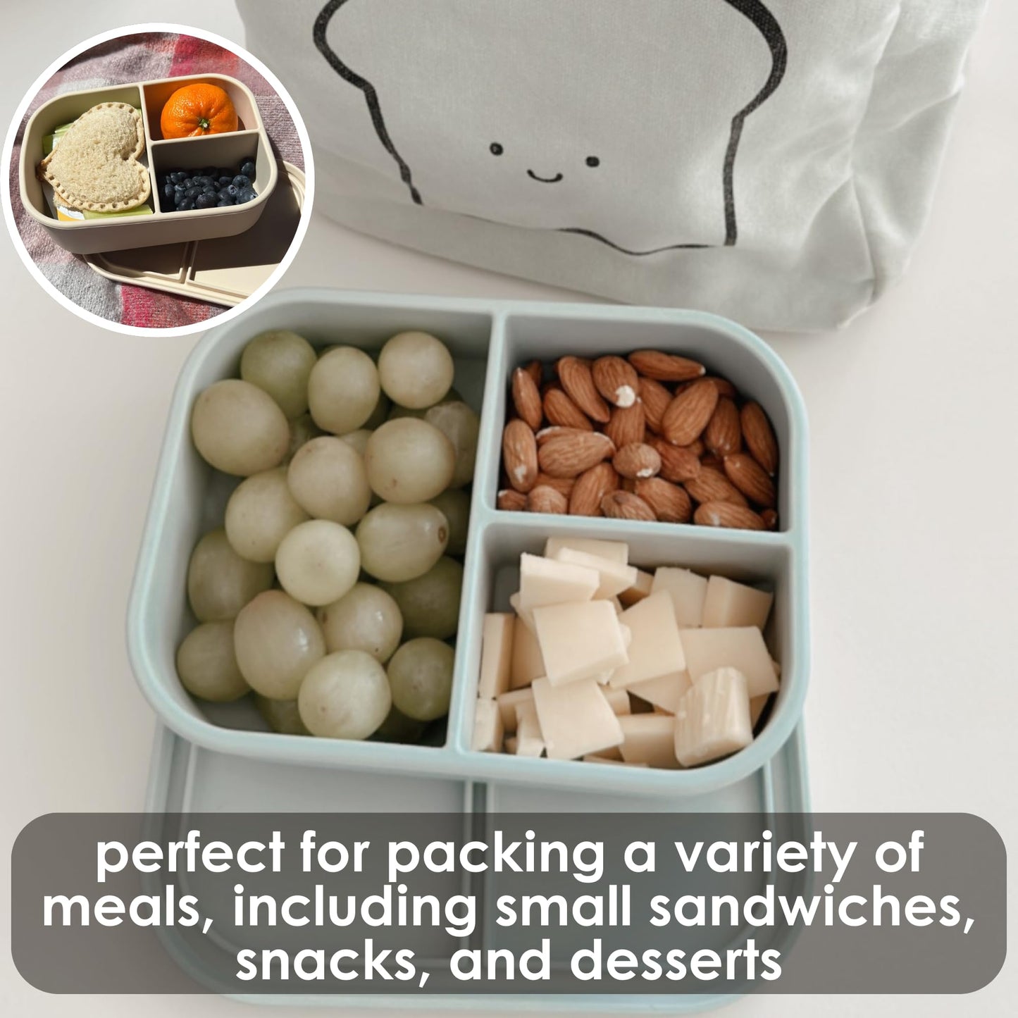 Ali+Oli Silicone Bento Box (Blue) Lunch Box for Kids, Toddlers, Preschoolers & Adults | BPA-Free and Spill-Proof | Ideal for School, and On-the-Go Meals| Perfect for Lunch, Snacks, and Meals