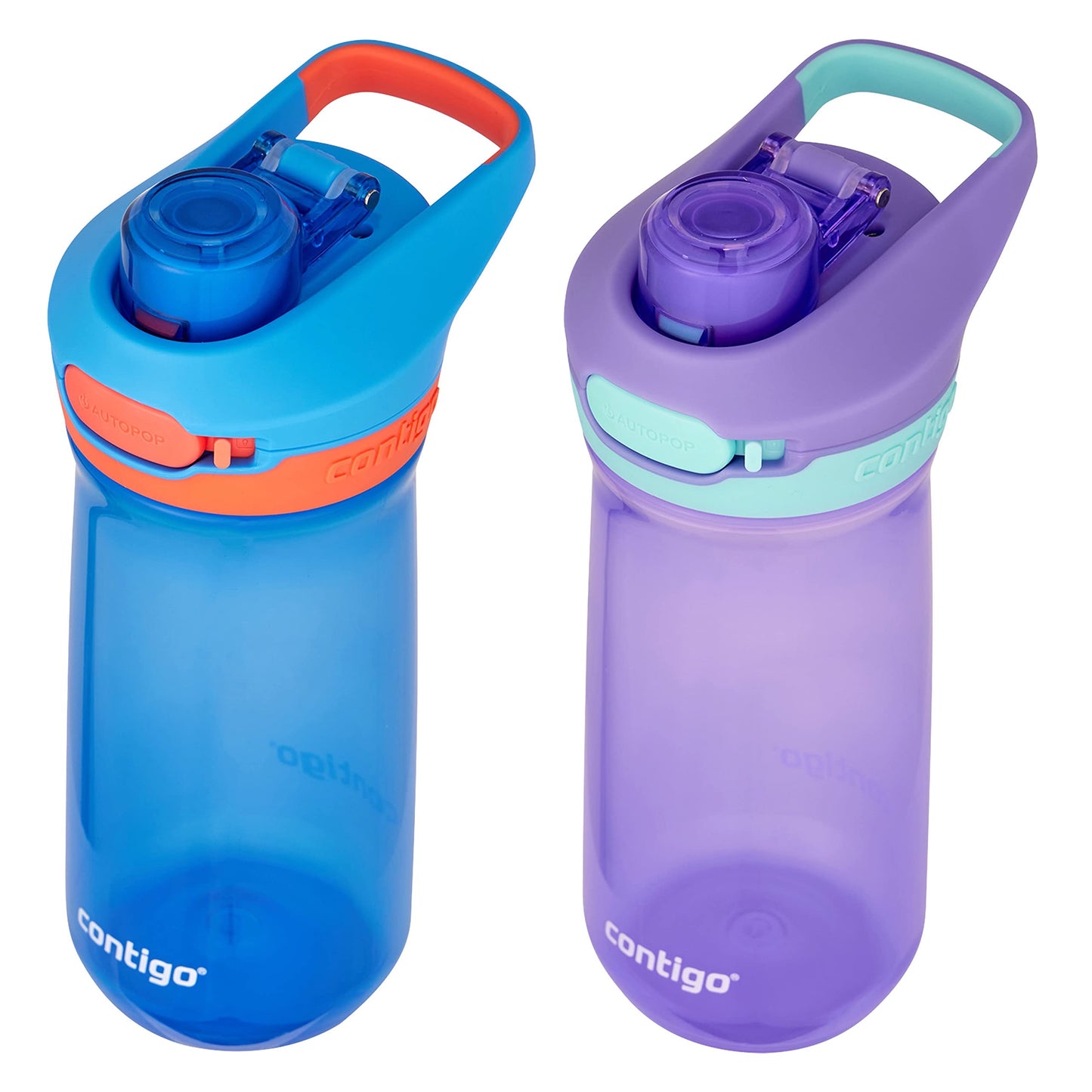 Contigo Jessie Kids Water Bottle Leak-Proof Lid 14oz Dishwasher-Safe Fits Most Cup Holders 2-Pack Blue Poppy/Coral & Amethyst/Jade