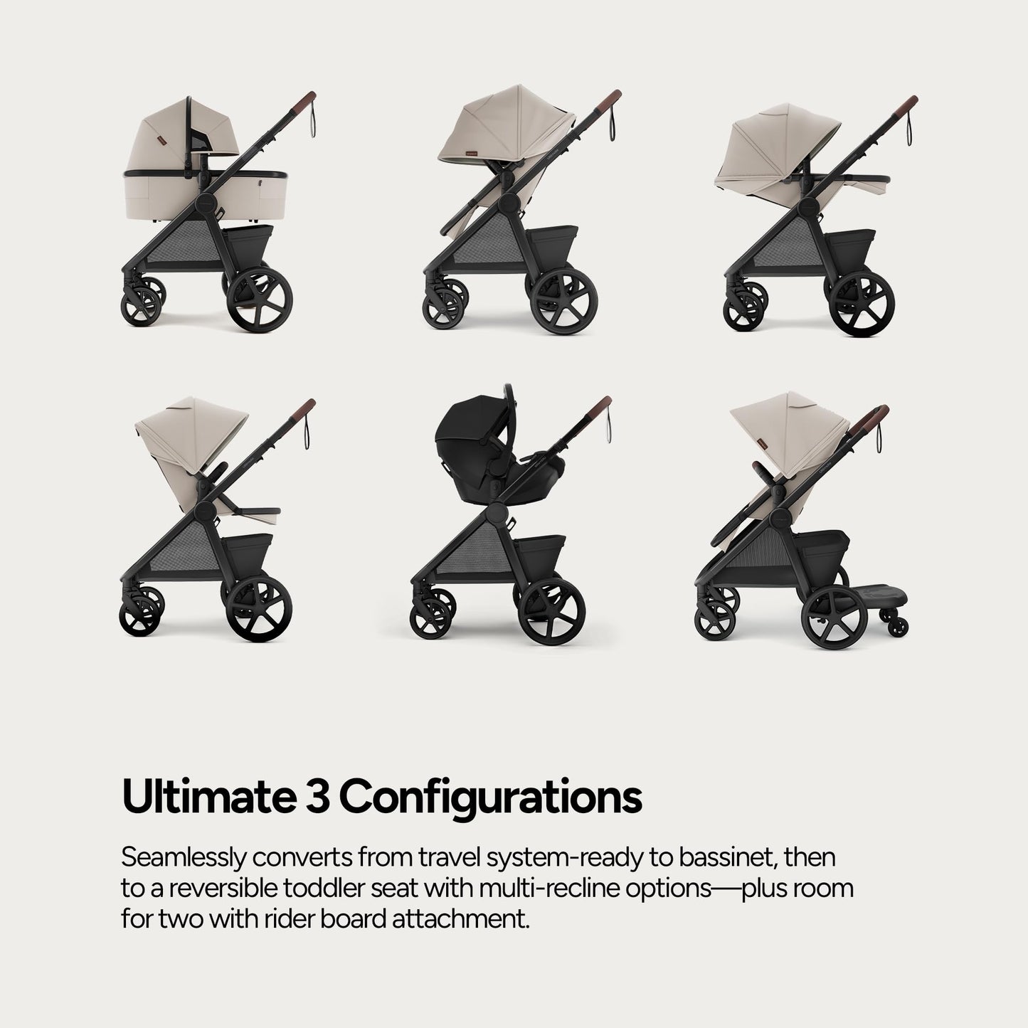 Mompush Ultimate 3 Full Size Stroller for Infant to Toddler - All-Terrain PU Tires with Full Suspension, Reversible Extendable Seat, Adjustable Handle, One-Second Fold, Car Seat Compatible