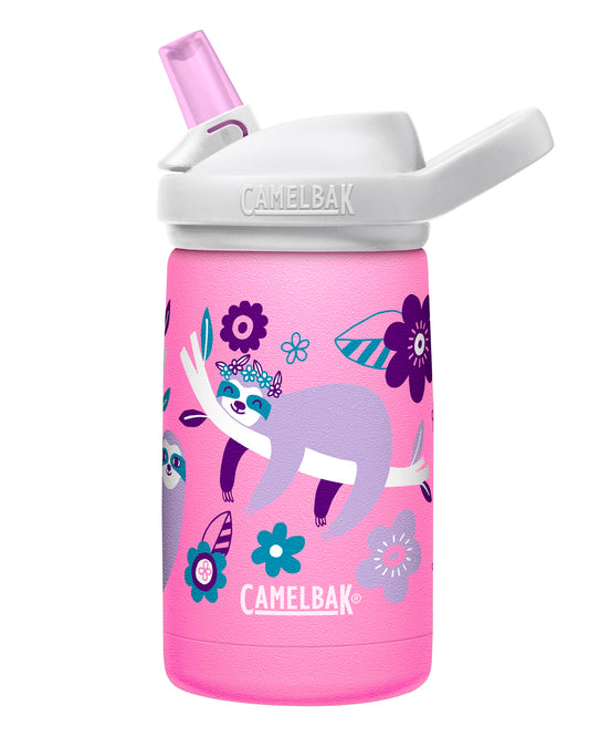 CamelBak Eddy+ Kids Bite Valve Straw Insulated Stainless Steel Water Bottle Flowerchild Sloth, 12oz