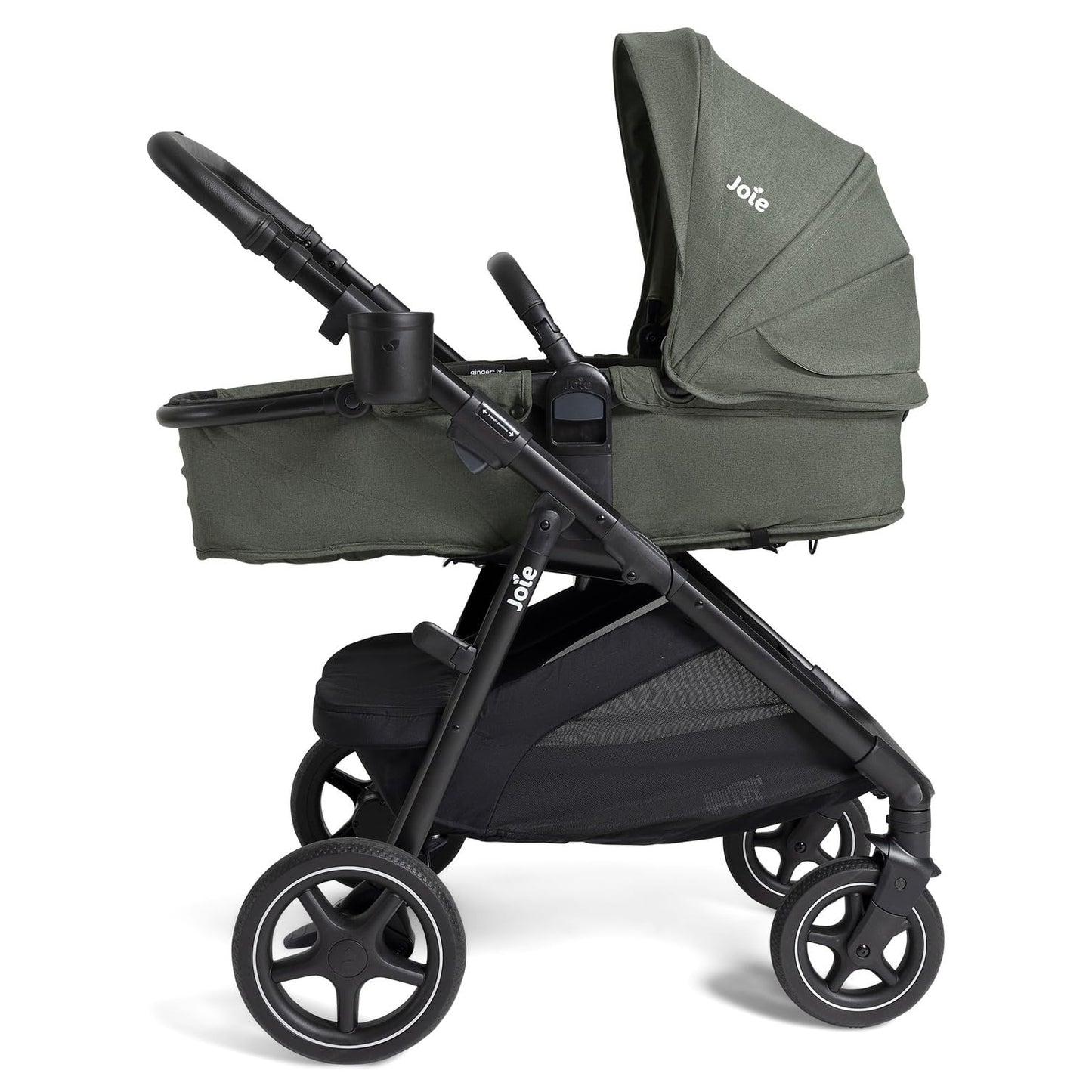 Joie Ginger lx 4-in-1 One-Hand Pramette Stroller - Easy Convertible Pramette and Stroller with a One-Hand Pramette Conversion, for Newborns to Toddlers (Evergreen)