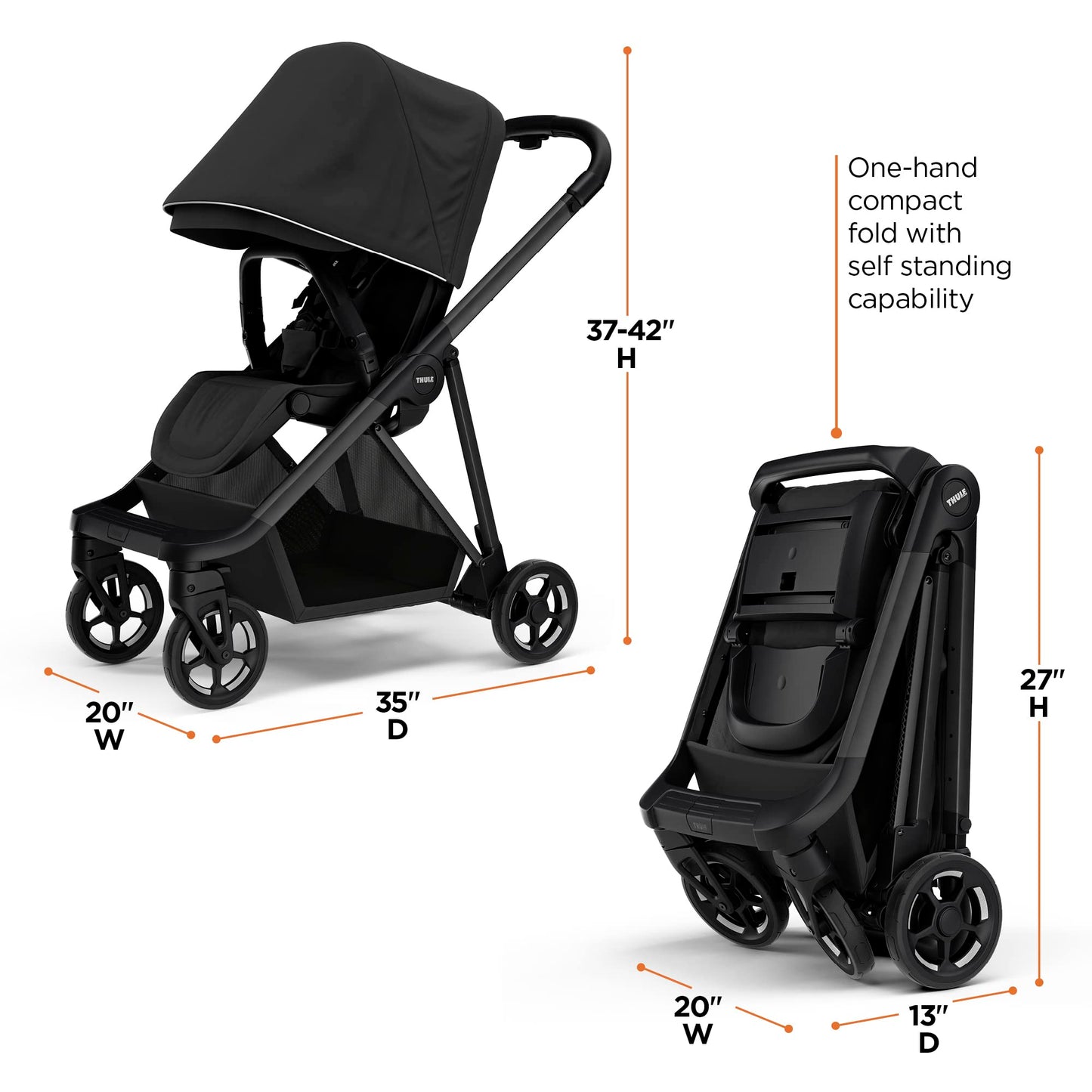 Thule Shine Baby Stroller, Full-Size Stroller Features, Compact and Lightweight Design, Reversible seat, Spacious Storage Basket, Adjustable Leg Rest, Easy one-Hand fold