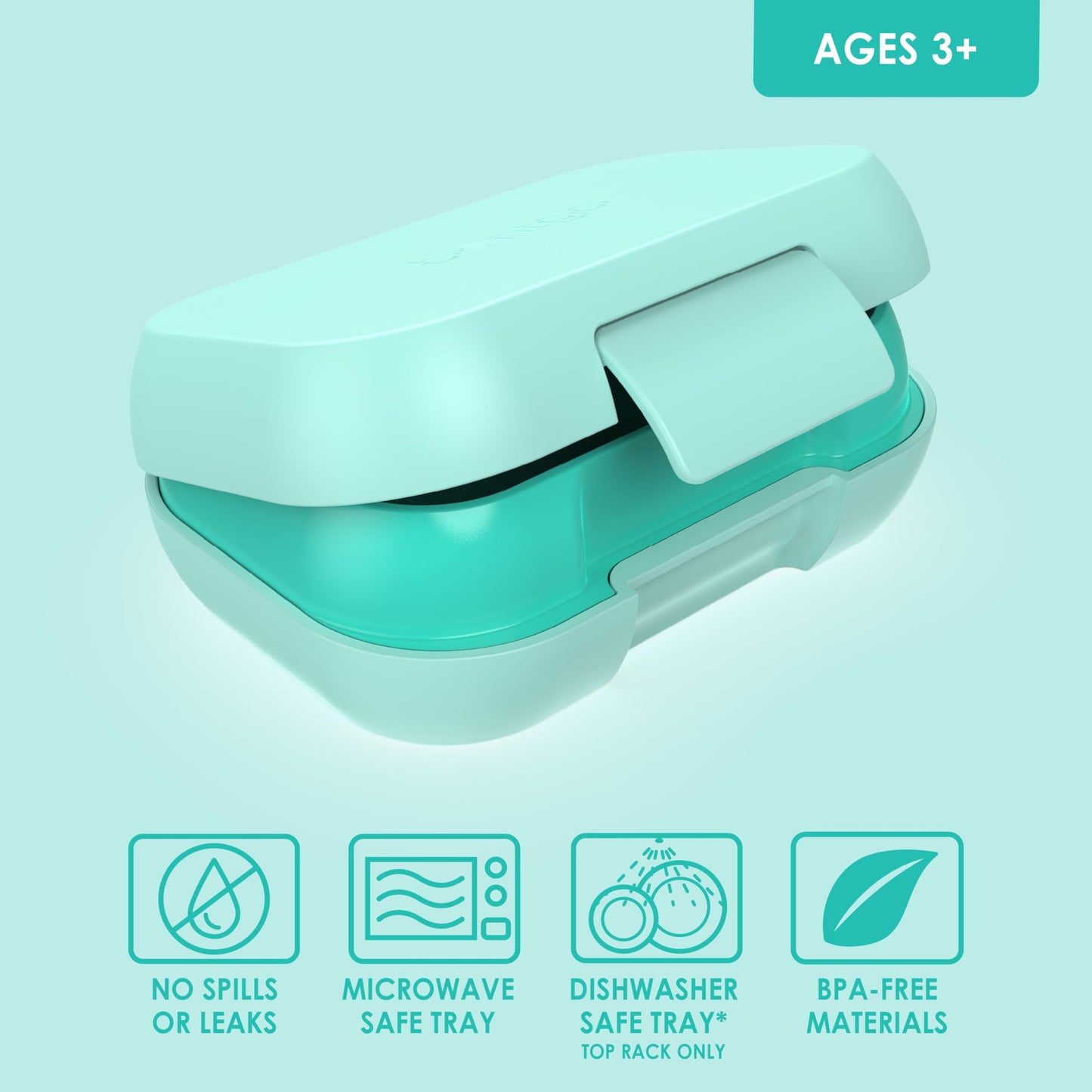 Bentgo Kids Snack - 2 Compartment Leak-Proof Bento Box Container for Snacks and Small Meals, Easy-Open Latch, Dishwasher Safe, BPA-Free for School, Daycare, & Sports - Ideal for Ages 3+ (Aqua)