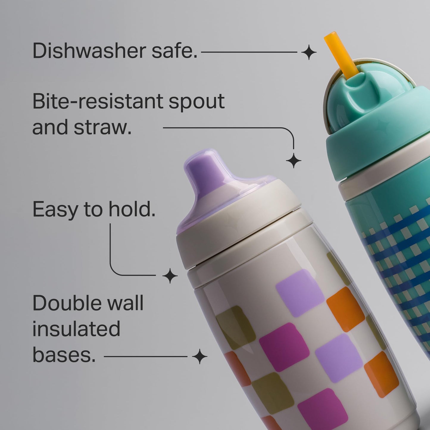 Tommee Tippee Active Straw Toddler Cups, 9 oz, Insulated Sippy Cups For Toddlers 1-3, Silicone Straw and Leak-Proof Valve, Mint and Beige, Pack of 2