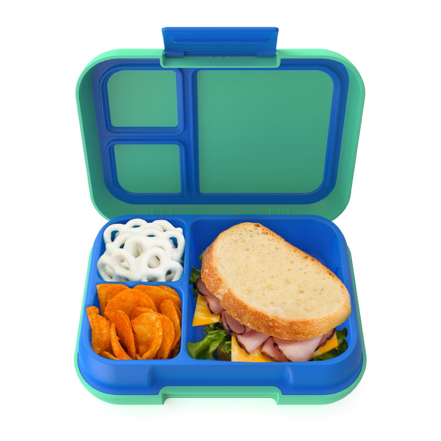 Bentgo Pop - Leak-Proof Lunch Box & Removable Divider for Ages 8+ & Teens - Lunch Container Holds 5 Cups of Food; 3-4 Compartments; Microwave/Dishwasher Safe; 2 Year Warranty (Spring Green/Blue)