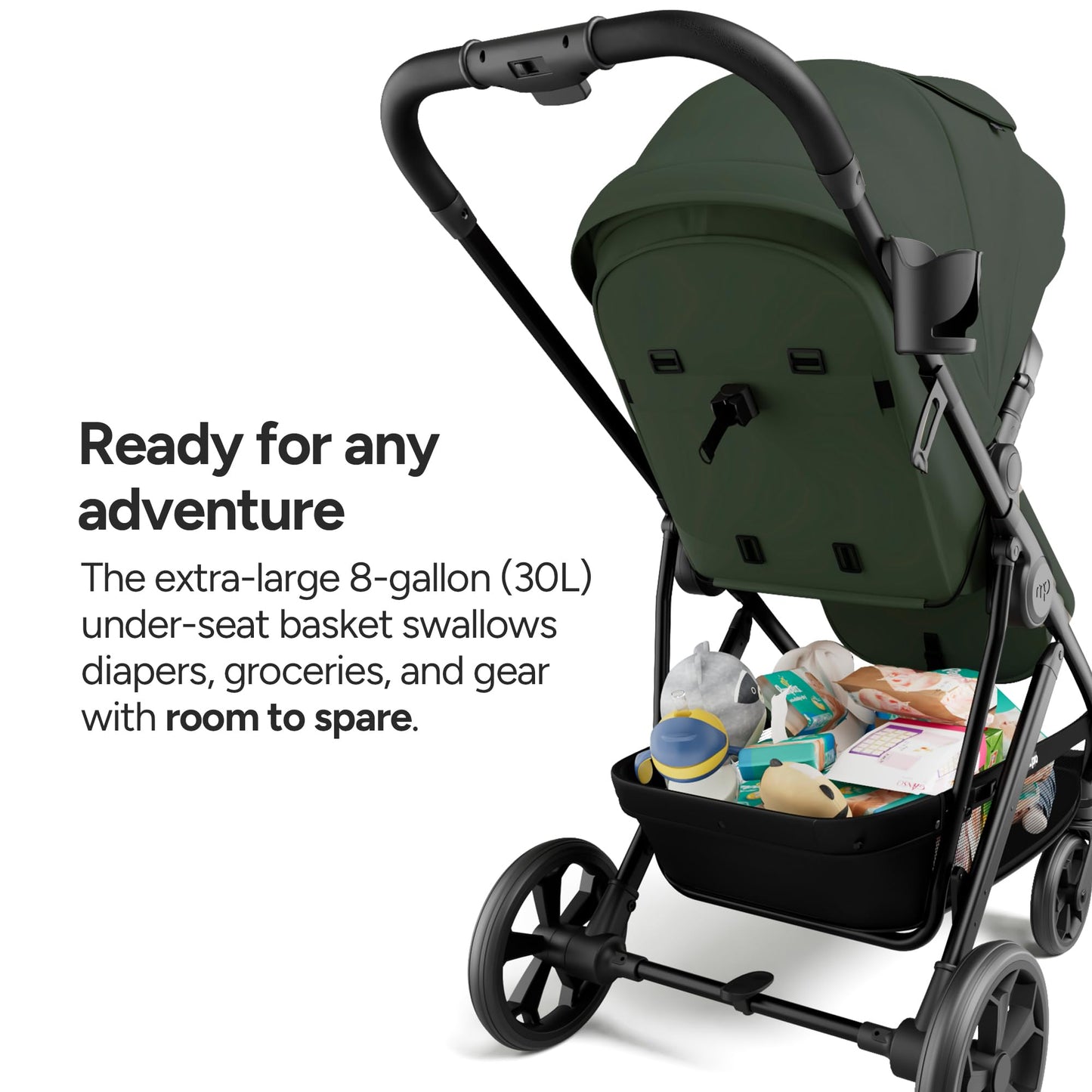 Mompush Wiz Pro 4-in-1 Baby Stroller with Bassinet Mode, Full-Size All-Terrain Premium Stroller from Newborn to Toddler, Snack Tray Included for Easy Feeding & Outing, Lay-Flat in Seconds