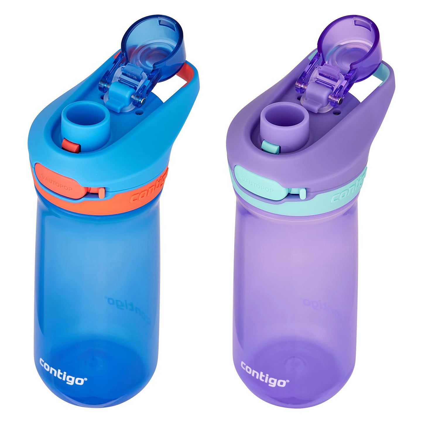 Contigo Jessie Kids Water Bottle Leak-Proof Lid 14oz Dishwasher-Safe Fits Most Cup Holders 2-Pack Blue Poppy/Coral & Amethyst/Jade