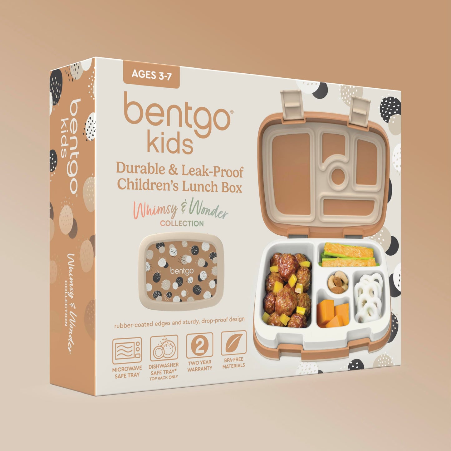 Bentgo Kids 5-Compartment Leak-Proof Bento-Style Lunch Box (Whimsy & Wonder Collection) - Ideal for Ages 3-7, Drop-Proof & Durable, Dishwasher Safe, & PFAS & BPA-Free Materials (Spots & Dots)