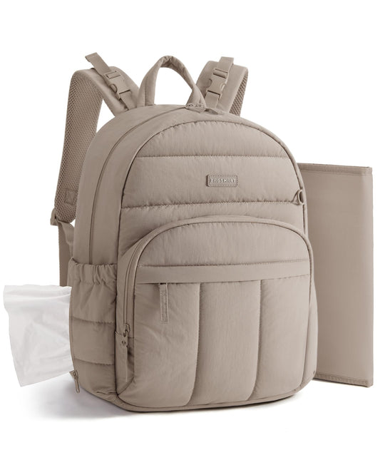 BAGSMART Diaper Bag Backpack, Multi-Pocket Puffy Diaper Bag with Waterproof Changing Pad, Lightweight Stroller-Friendly Diaper Bag with Insulated Pockets, Easy-Access Baby Essential, Camel