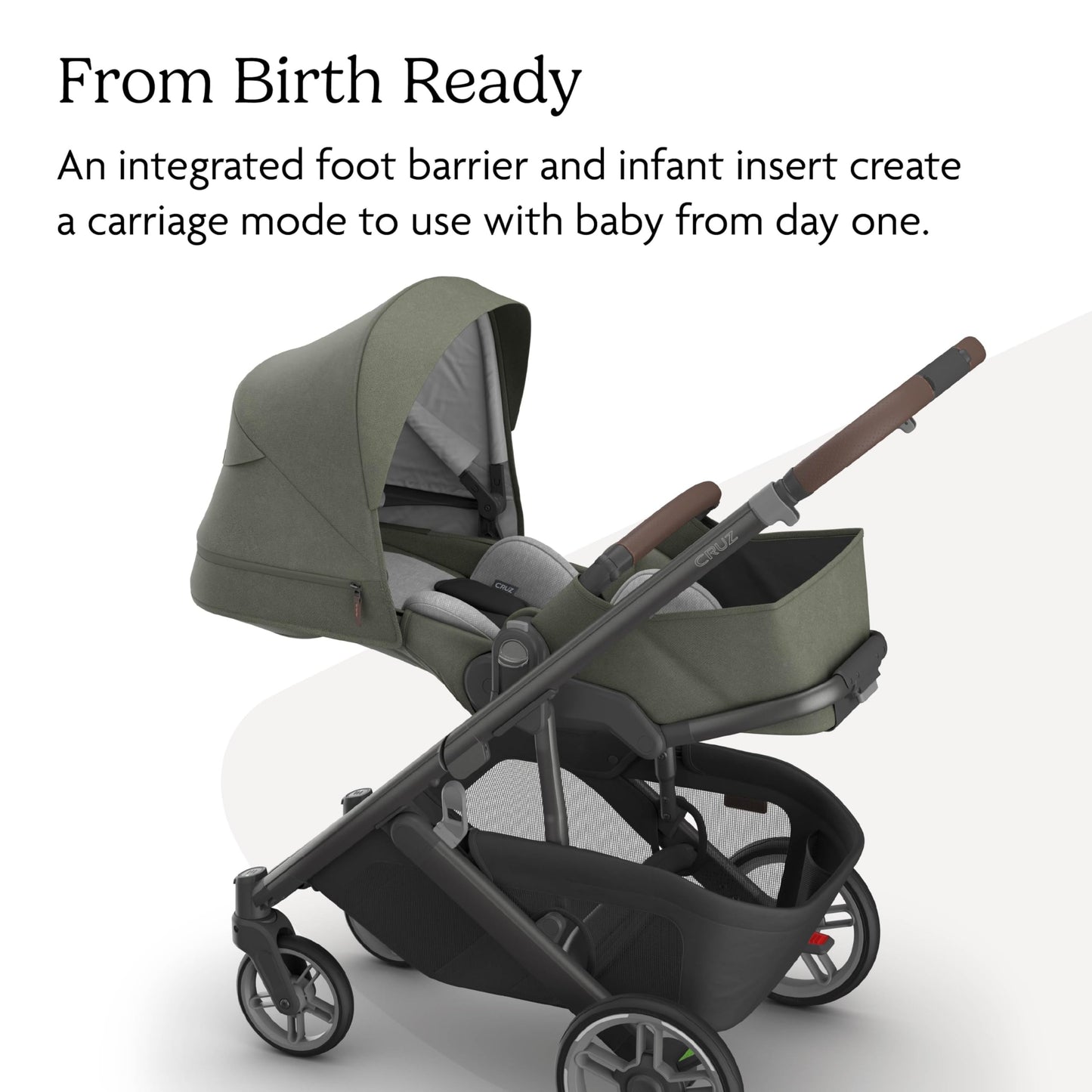 UPPAbaby Cruz V3 Stroller - from Birth + Car Seat Compatible - Full-Size, Reversible Seat - Infant Insert, Bug and Rain Shields Included - Evelyn (Meadow Green/Graphite Frame/Chestnut Leather)