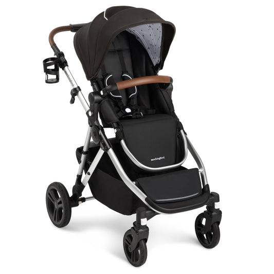 Mockingbird Single-to-Double Stroller 2.0 - Modular Full-Size Baby Stroller for 1, 2 or 3 Kids - Includes Cup Holder - Black
