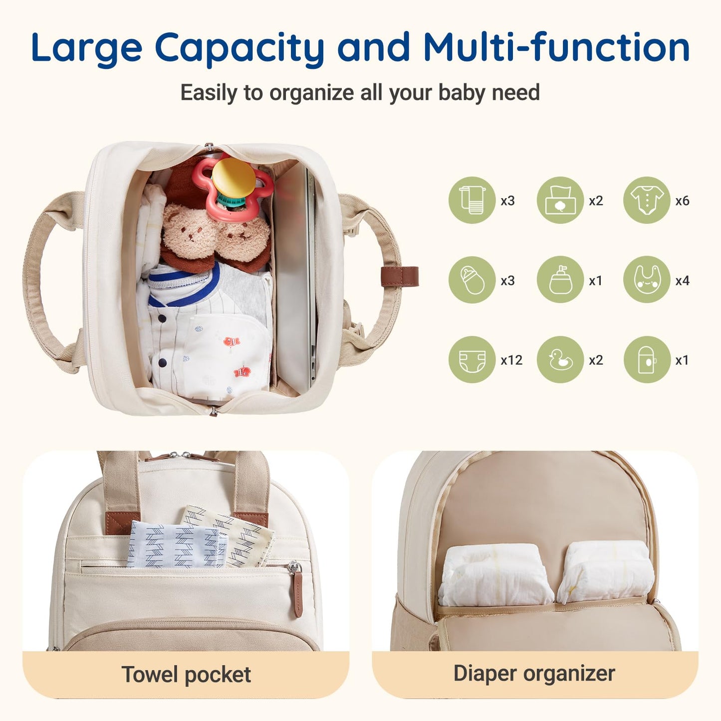 mommore Diaper Bag Backpack, Large Baby Bag for Boy Girl Toddler with Changing Pad, Travel Essentials Diaper Backpack for Mom Dad, Baby Shower Gifts