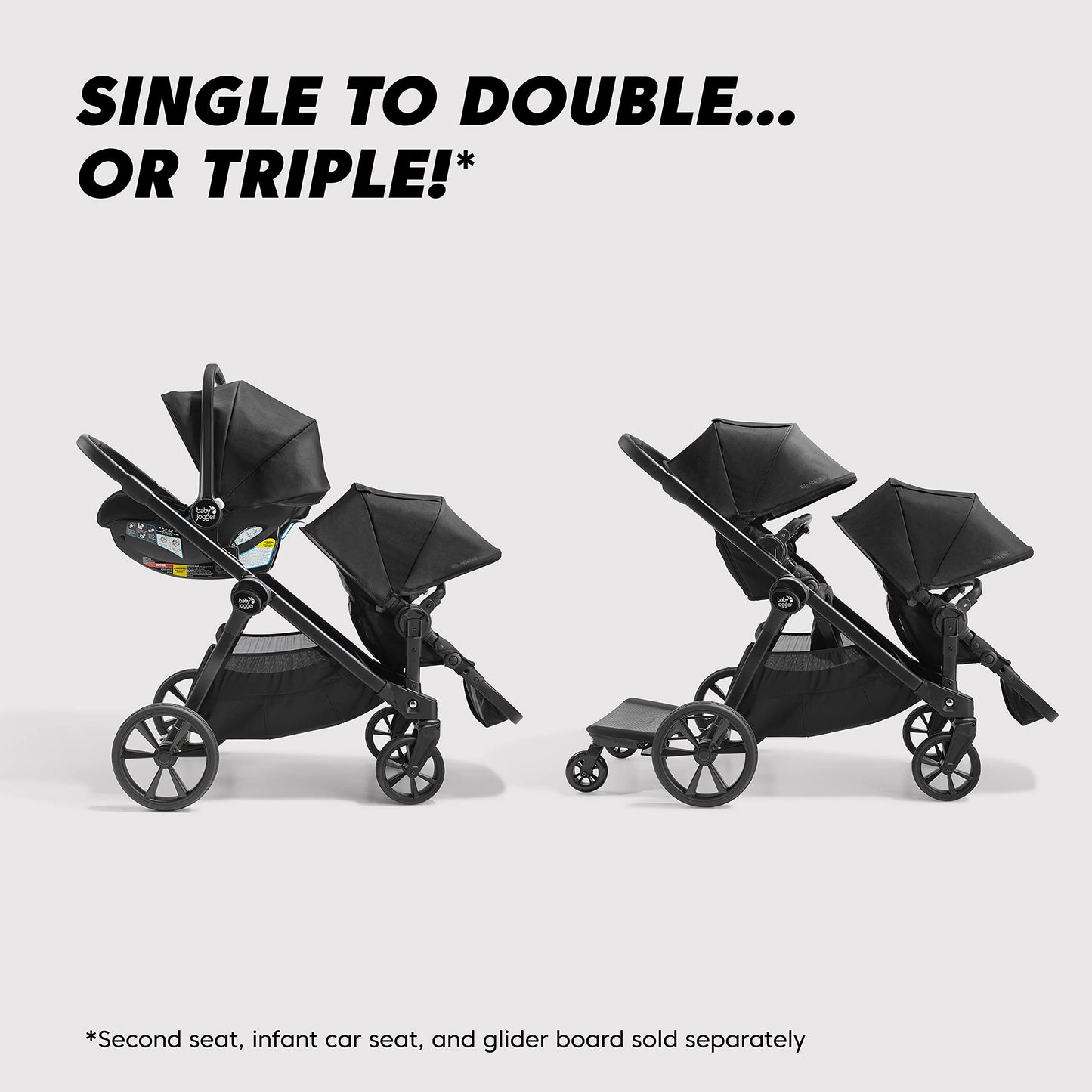 Baby Jogger City Select 2 Single-to-Double Modular Stroller Eco Collection Lunar Black
