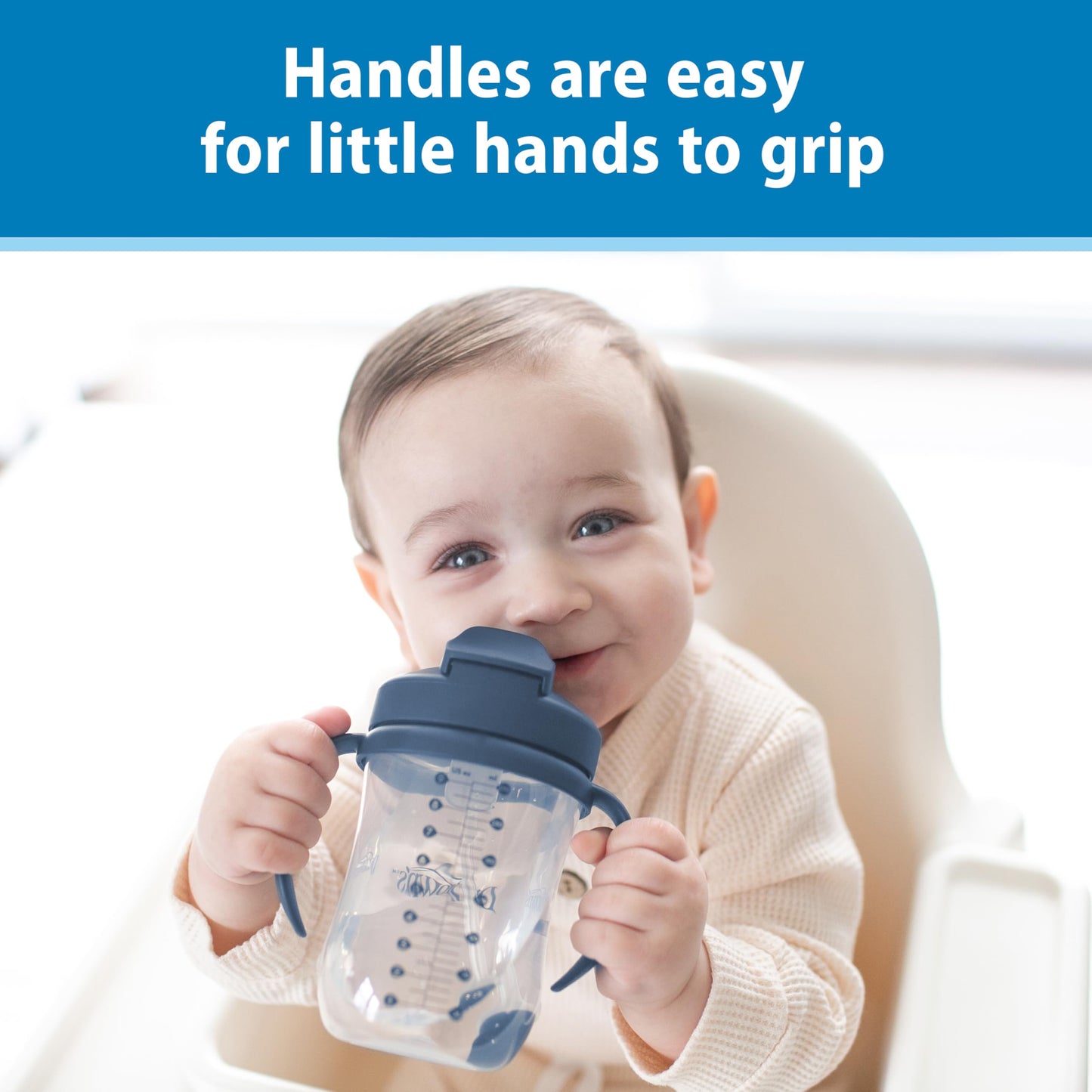 Dr. Brown's Milestones Baby's First Straw Cup, Training Cup with Weighted Straw, 9 oz/270 mL, BPA-free, 6m+, Dark Blue, 1-Pack